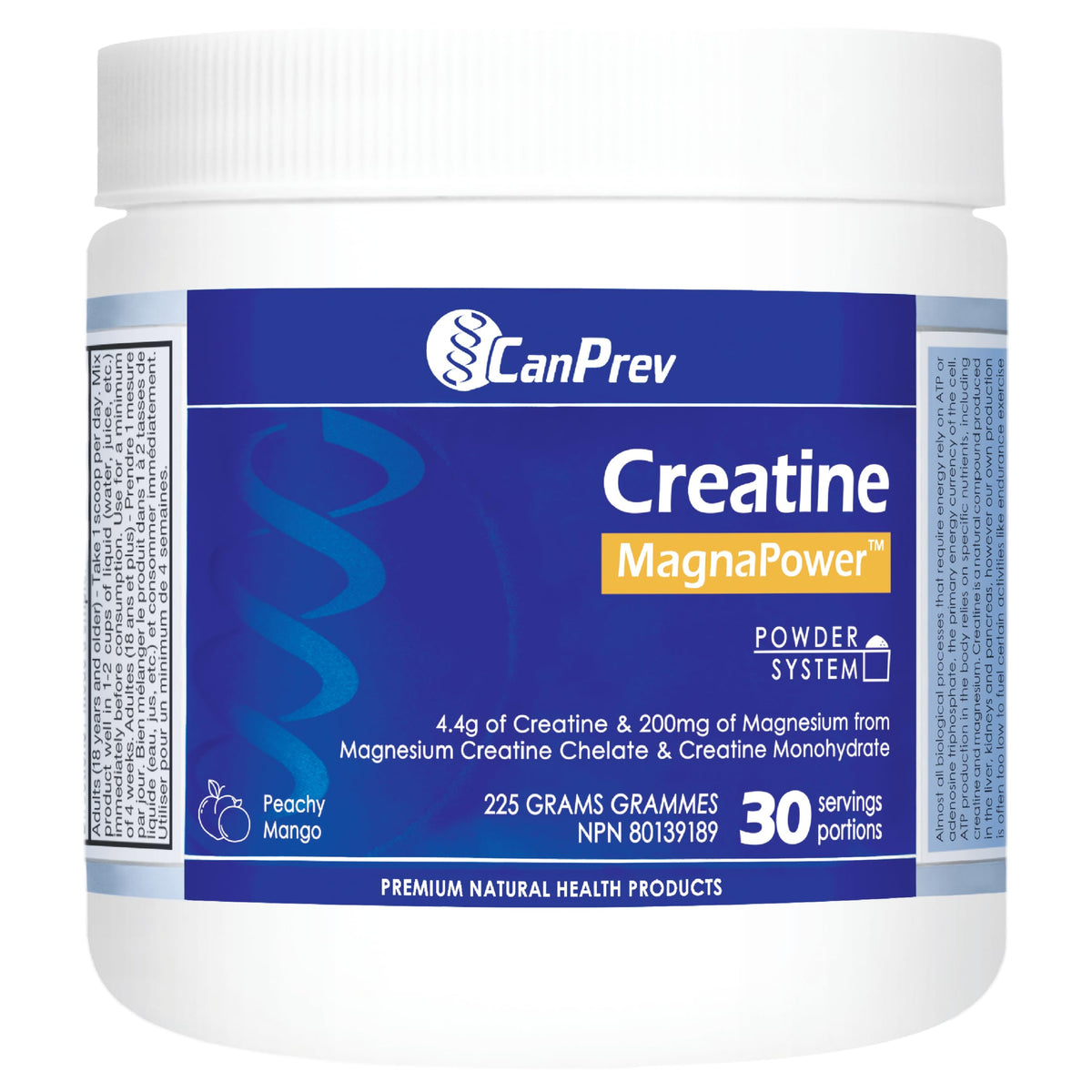 CanPrev Creatine MagnaPower Powder, 200mg Magnesium, Peachy Mango, 225g