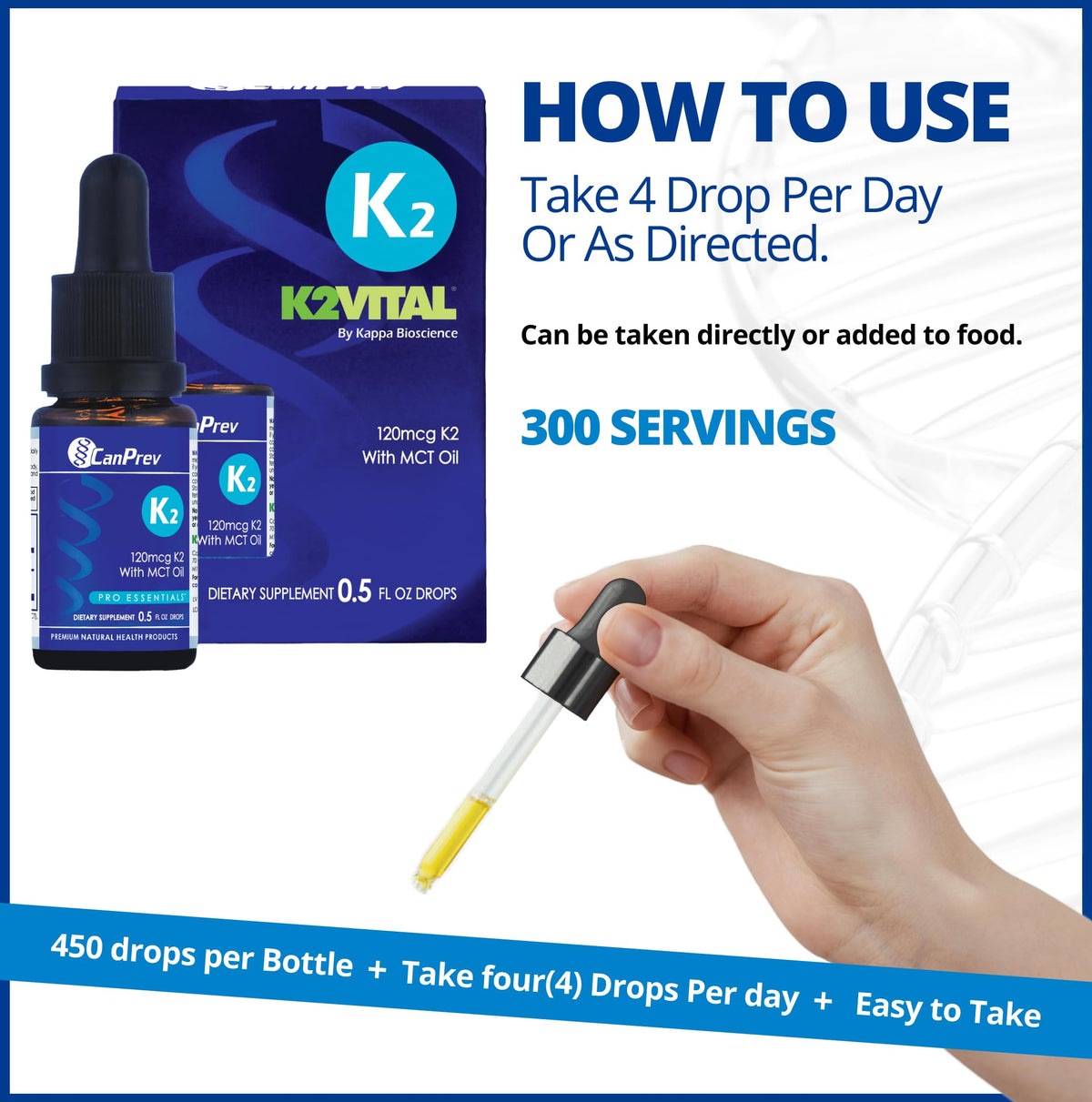 CanPrev Vitamin K2 Drops, Vitamin K, Vegan, MCT Oil, 15 ml, 300 Servings