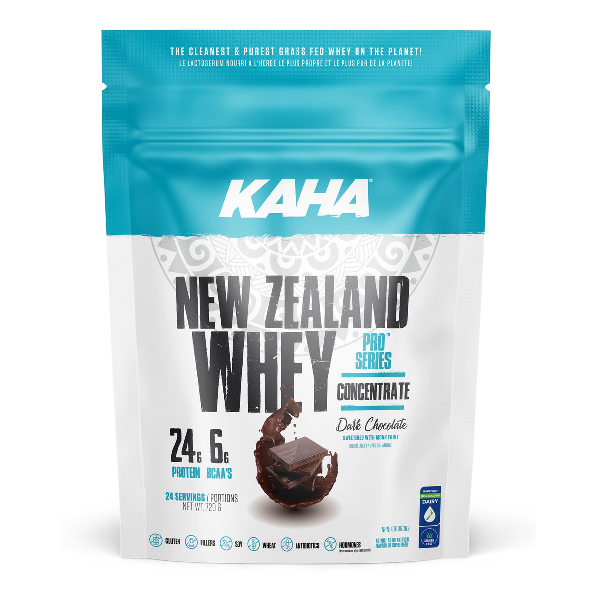 Kaha Nutrition NZ Whey Concentrate 720g Powder, Dark Chocolate Flavour - 24g Protein, 6g BCAAs, Grass-Fed Powder for Muscle Support & Active Lifestyle