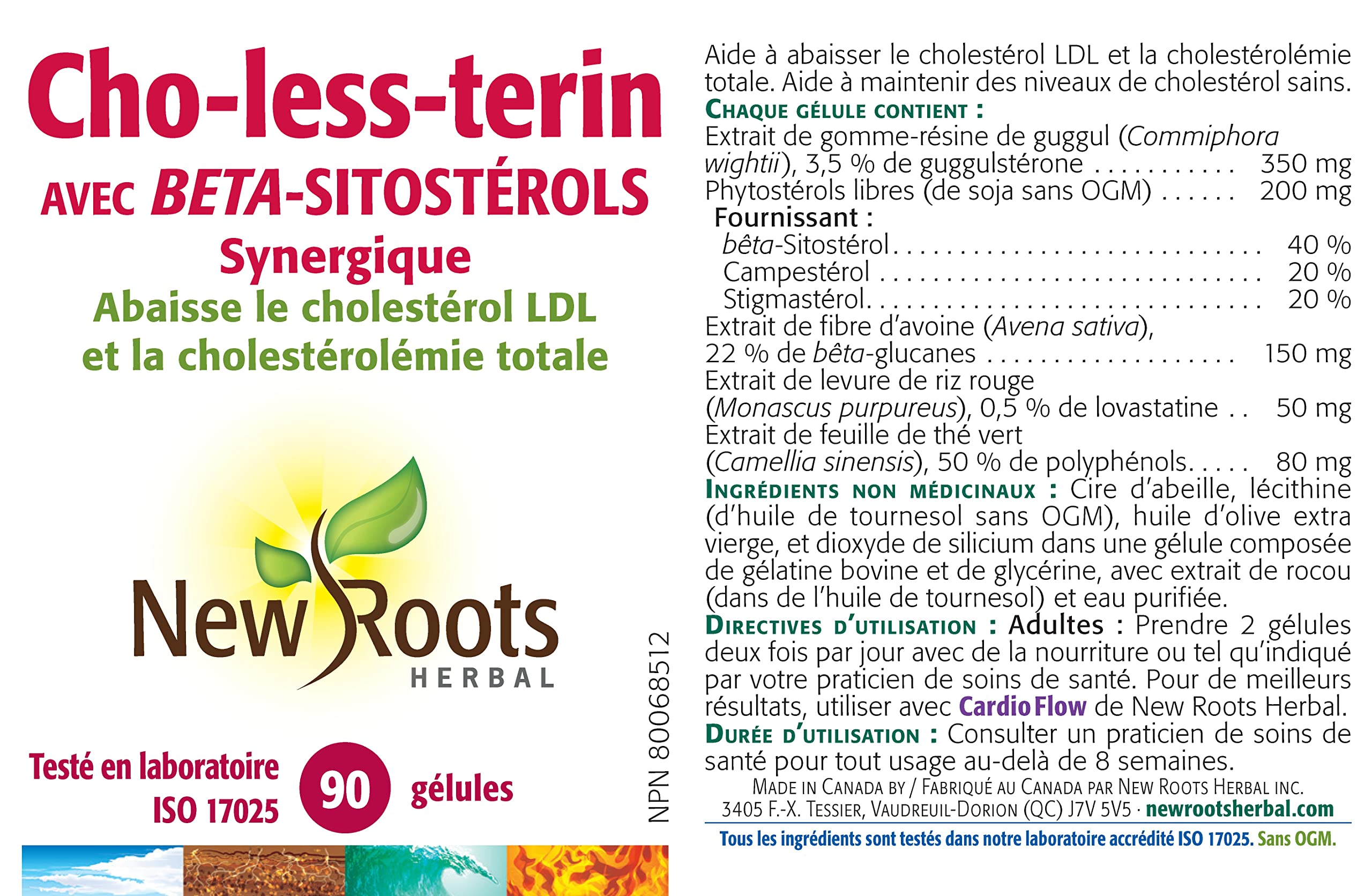 New Roots Herbal - Cho-less-terin - Avec des bêta-sitostérols, synergique - Favorise des niveaux de cholestérol sains et la santé cardiovasculaire - Abaisse le cholestérol LDL et le cholestérol total
