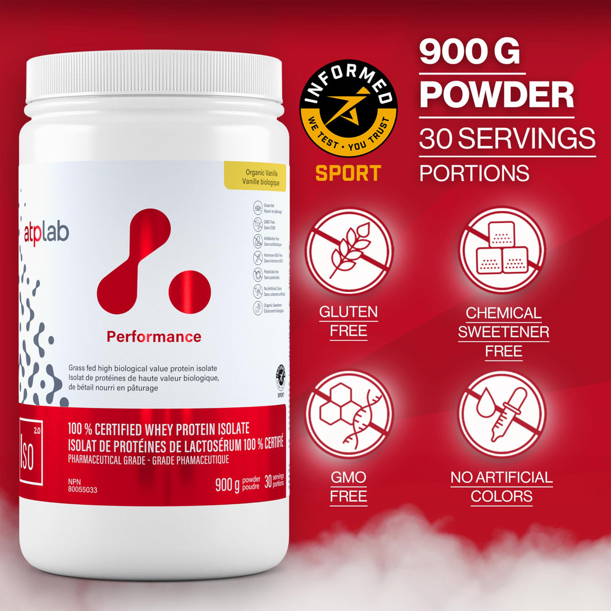 atplab ISO Grass-Fed Whey Isolate Protein Powder, Sugar-Free, Vanilla, 900g