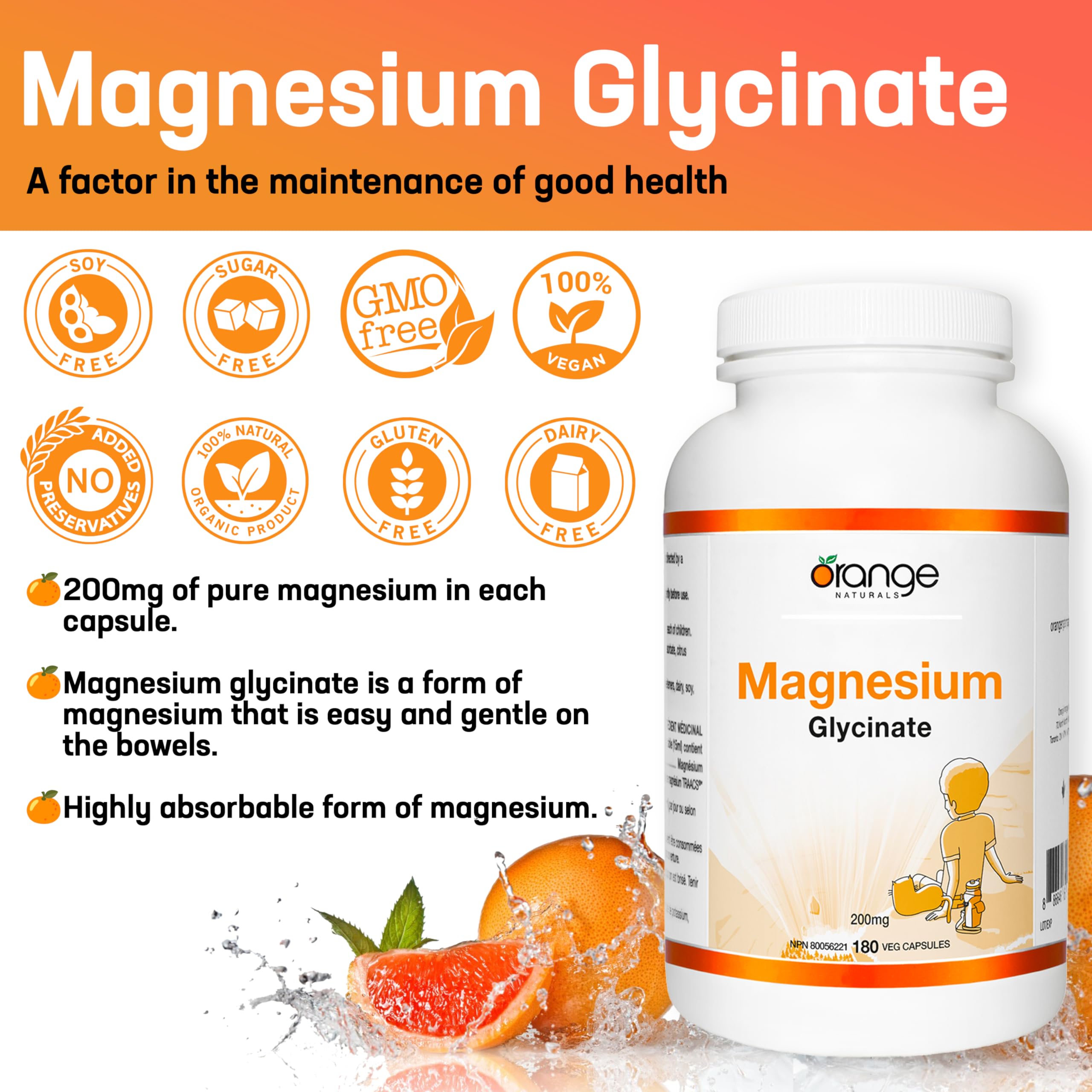 Orange Naturals Magnésium Glycinate 200mg