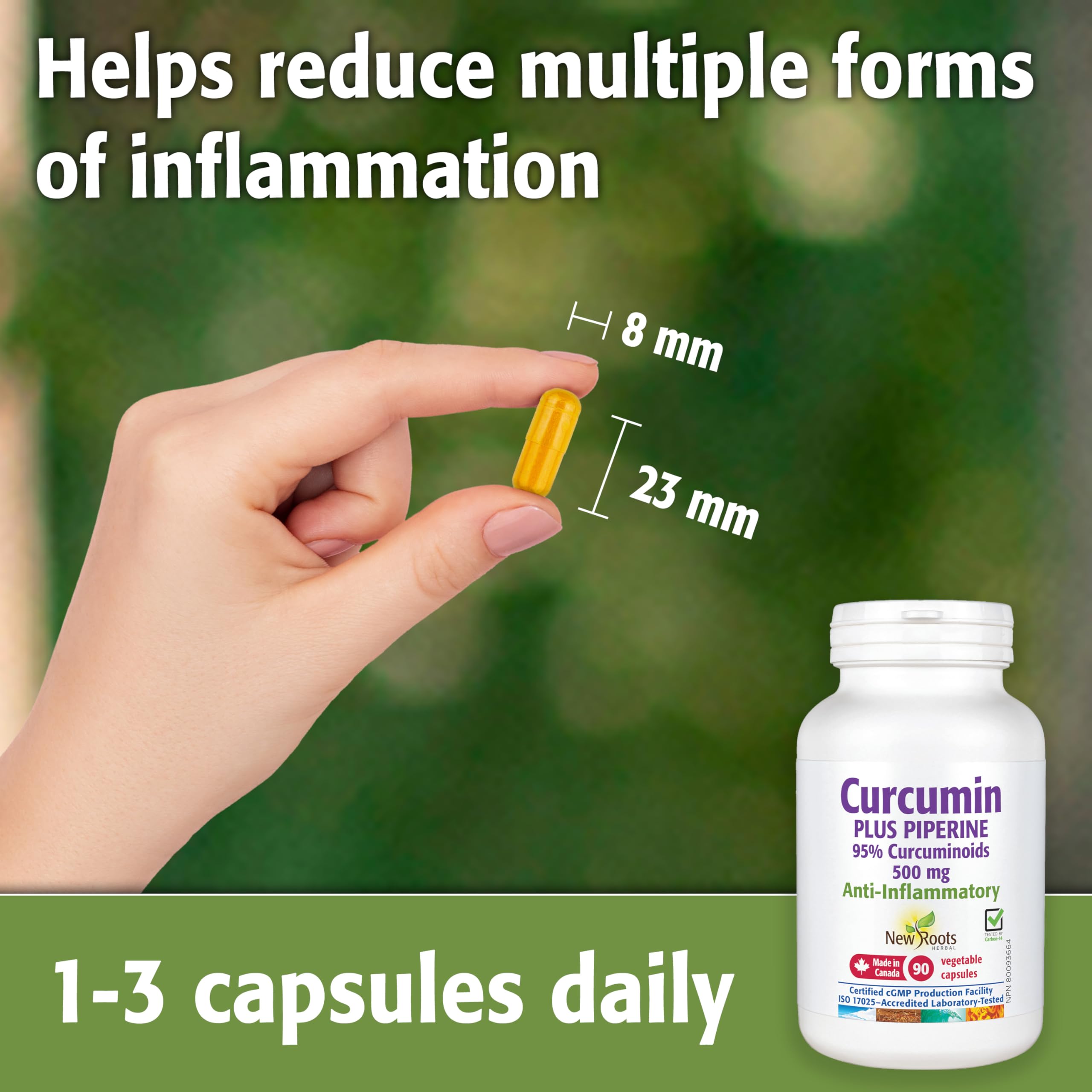 New Roots Herbal - Curcumine Plus Pipérine 500mg - 90 Capsules - 95% Curcuminoïdes - Curcumine de Curcuma 500mg - Pilules de Curcuma Suppléments Anti-inflammatoires - Curcumine de Curcuma avec Poivre Noir