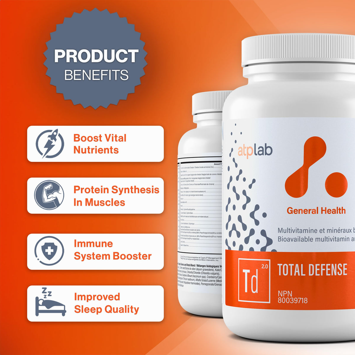 atplab Total Defense Adult Multi, Zinc, D3, B Complex, 120 Day Supply
