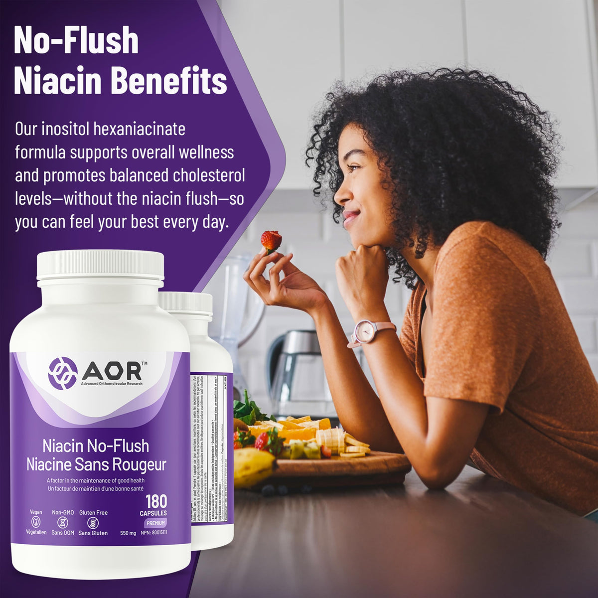 AOR No Flush Niacin Capsules, 500 mg Niacin, 180 Capsules, 6 Months Supply