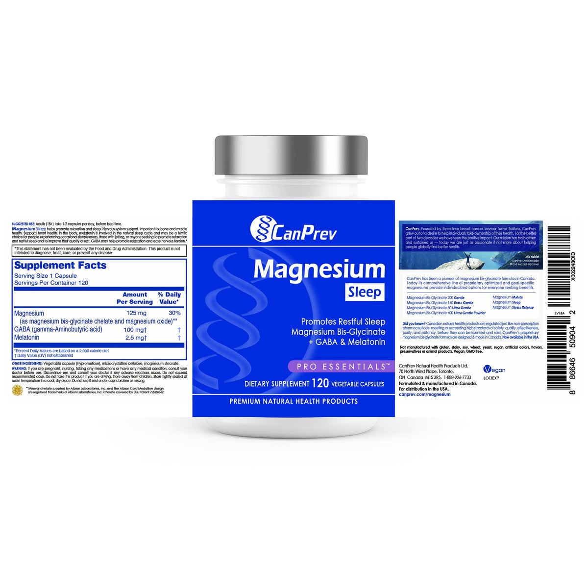 CanPrev Magnesium Bisglycinate Sleep Caps, GABA & Melatonin, 120 Day Supply