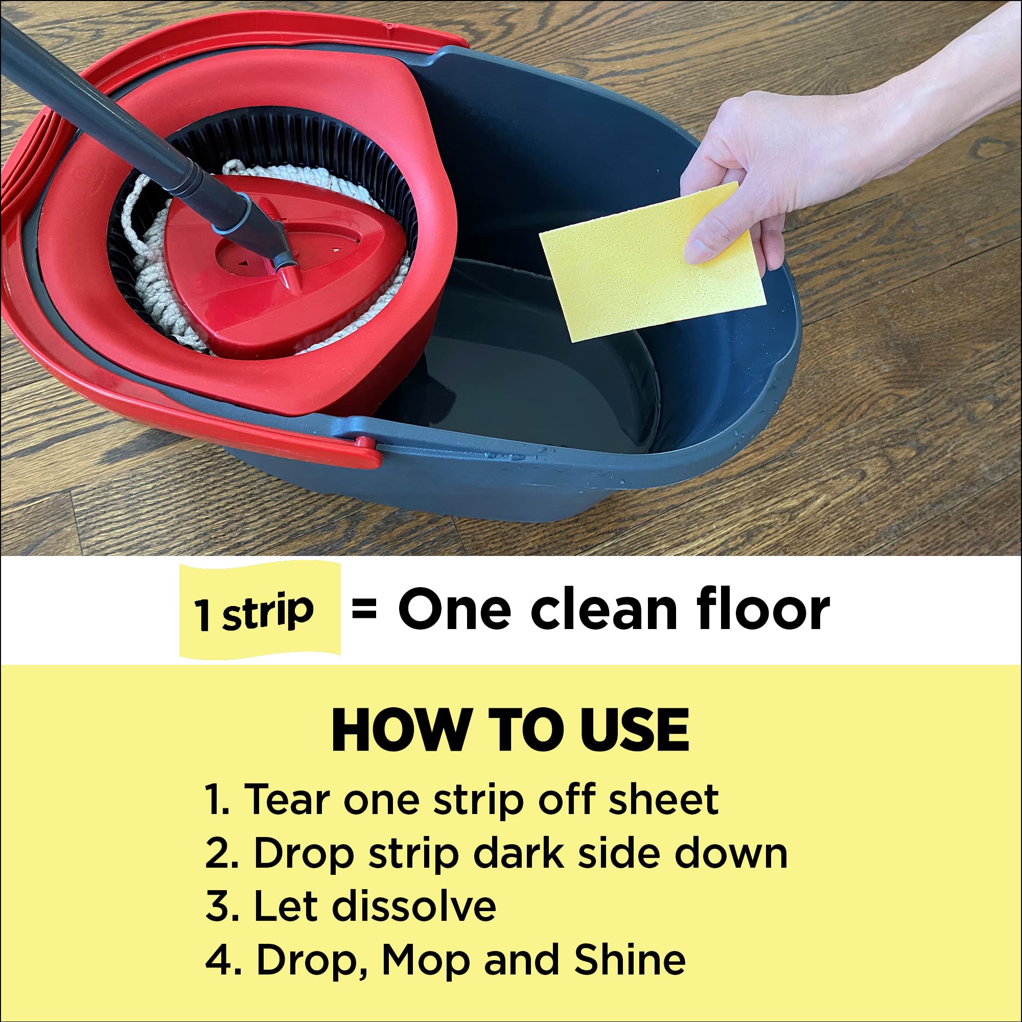 Nature Clean floor cleaner strips, plastic packaging free, Get a streak free shine on your hardwood, laminate, vinyl, tile, marble, ceramic & more. Non-toxic septic safe. 100 percent biodegradable