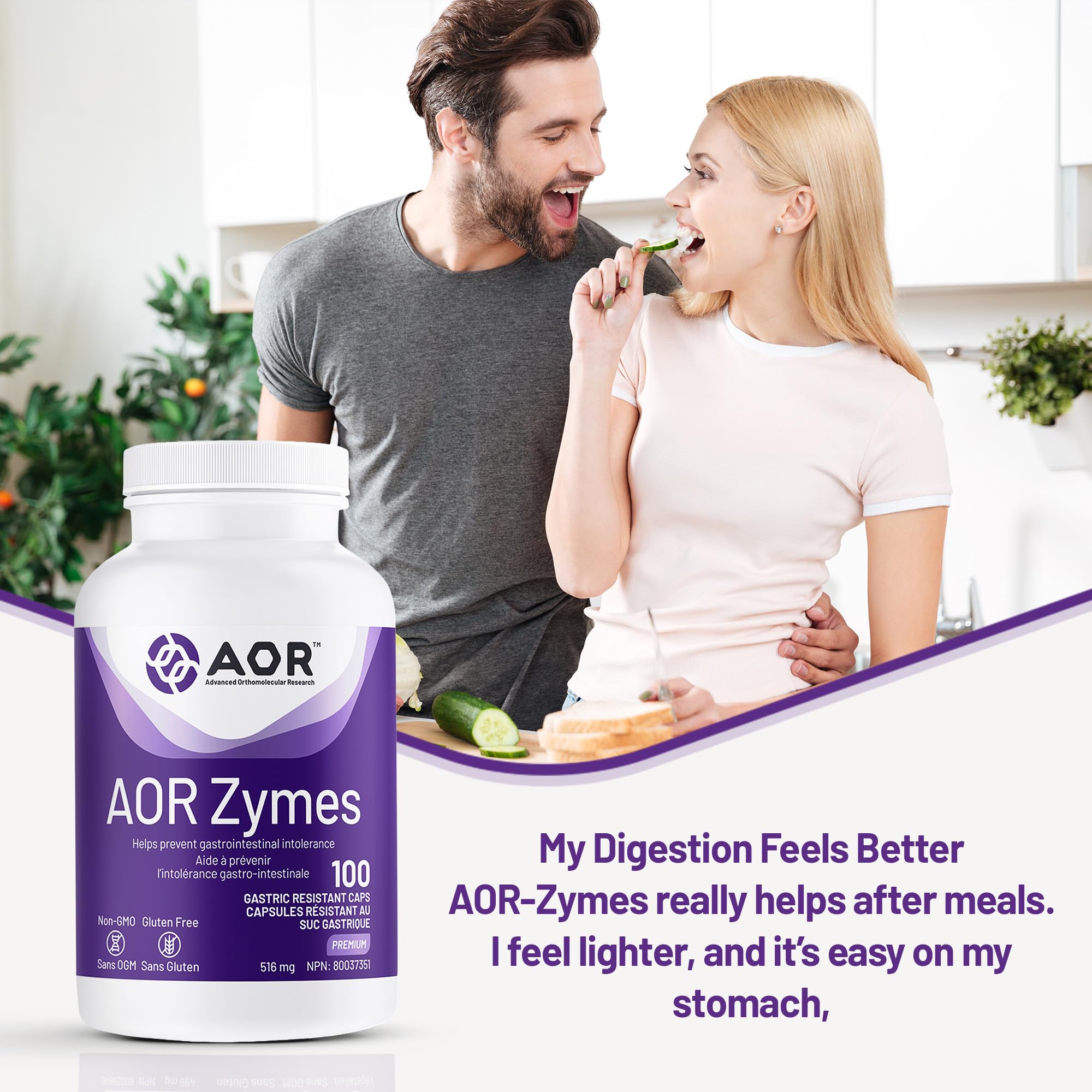 AOR Zymes Enzymes pancréatiques 516mg, 100 gélules pour 100 jours – Aide à prévenir l'intolérance gastro-intestinale, soutien digestif avec lipase, amylase et protéase – Sans OGM et sans gluten