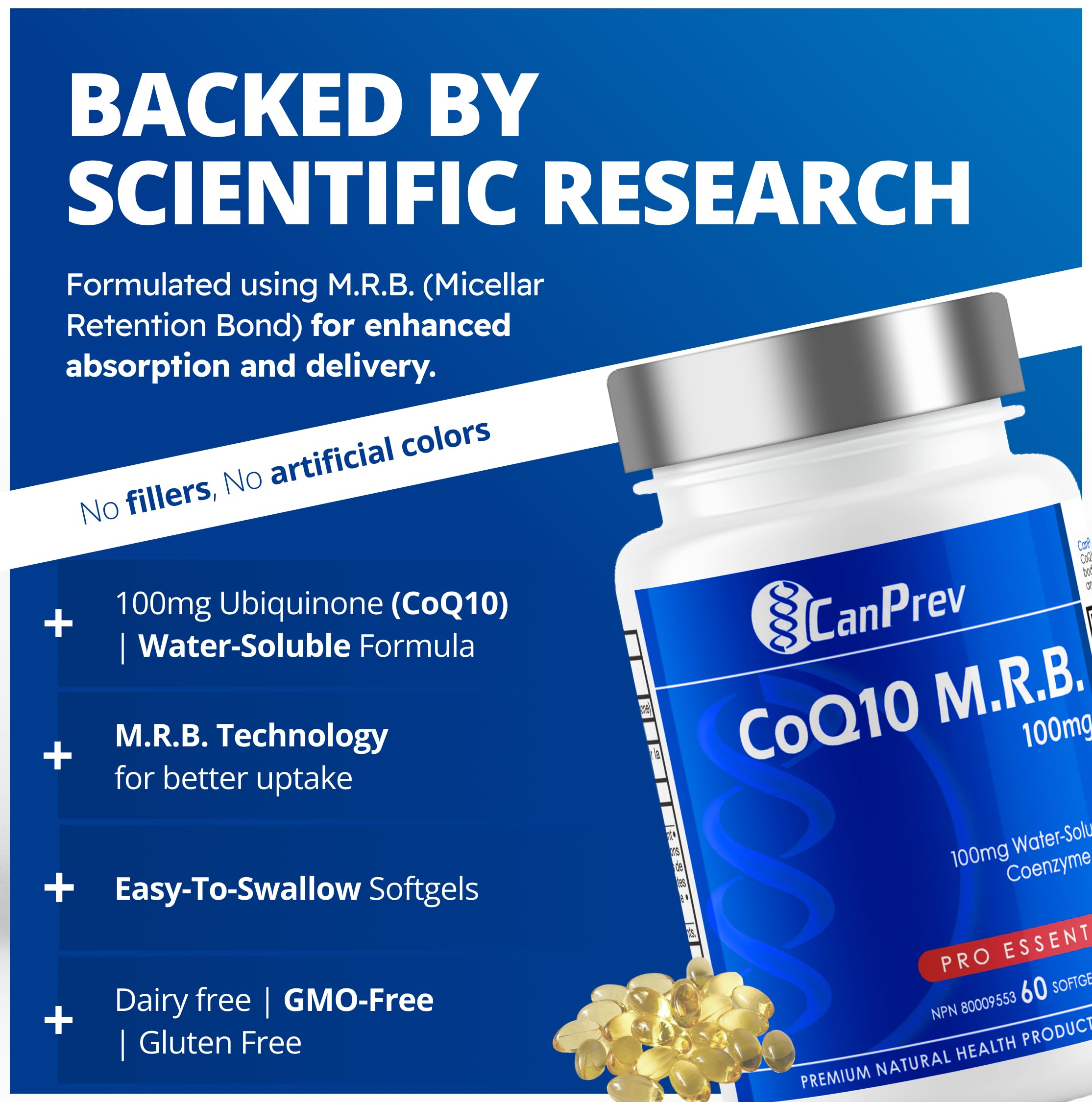 CanPrev - CoQ10 M.R.B. 100mg, 60 Softgels 60-Day Supply - Helps to Maintain and Support Cardiovascular Health - Formulated with Water Soluble Coenzyme Q10 - Non-GMO and Gluten-Free