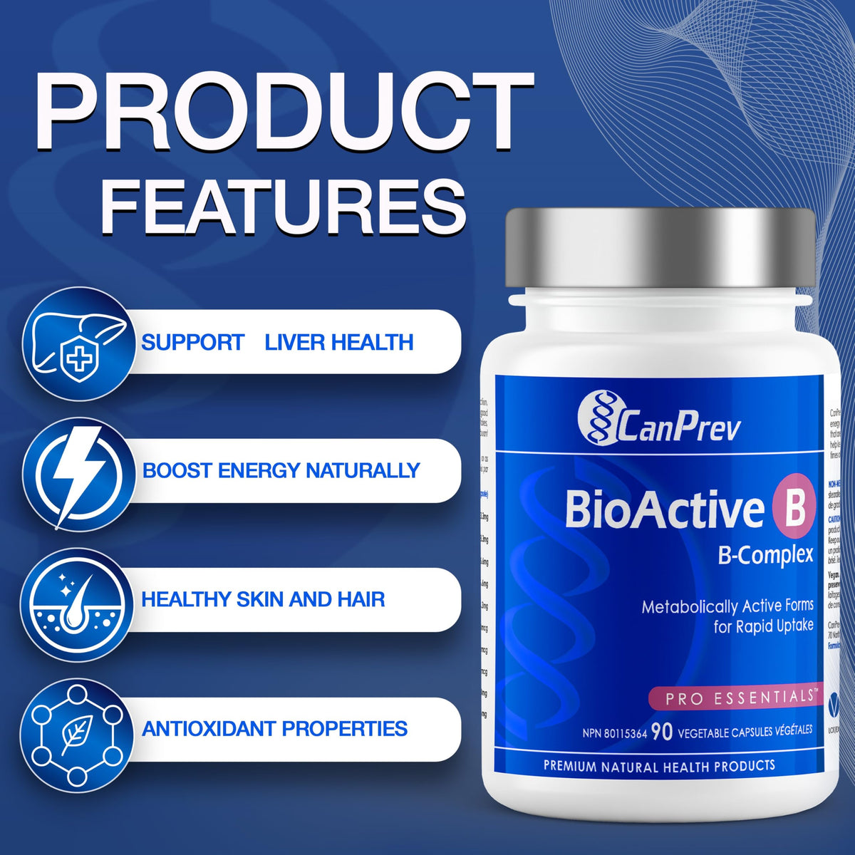 CanPrev BioActive B Complex, Vitamin B Complex, 90 Capsules, 30-Day Supply