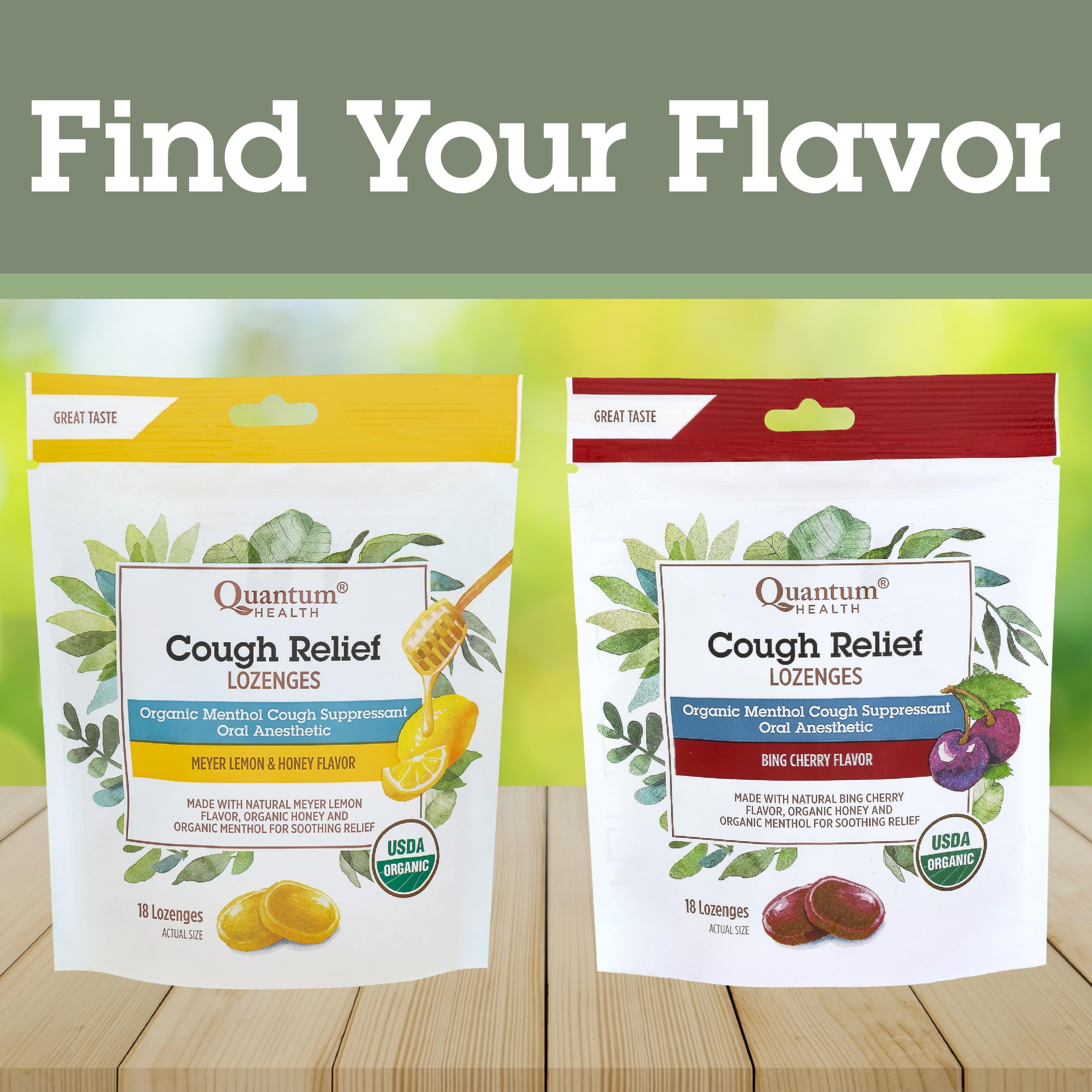 Pastilles Quantum Health biologiques pour le soulagement de la toux, Citron Meyer et miel, 18 unités