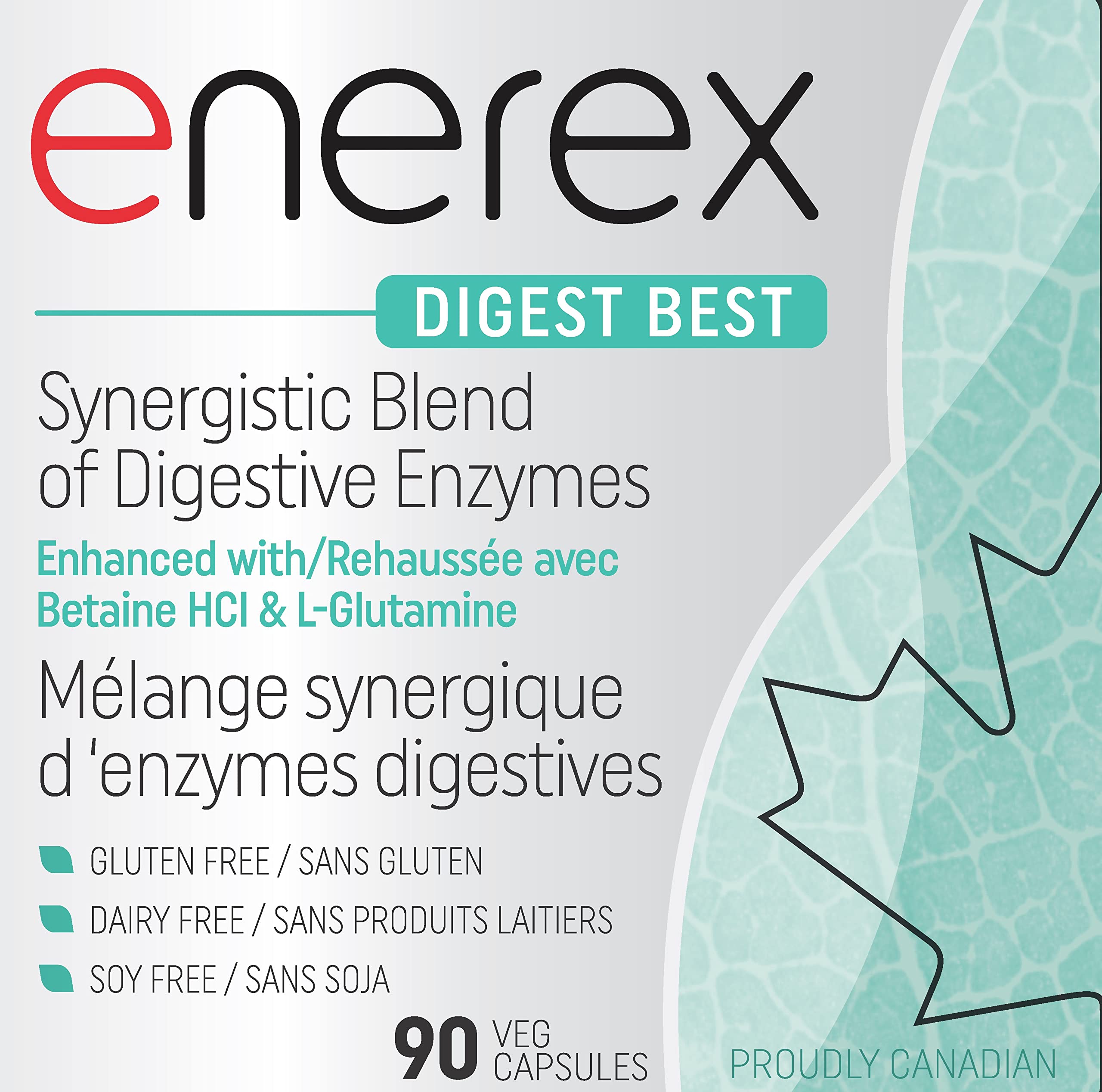 ENEREX - Digest Best 90 gélules végétales - Cure de 30 jours - Mélange synergique d'enzymes digestives enrichi en Bétaïne HCl et L-Glutamine - Réduit l'indigestion, les gaz, les ballonnements et le reflux acide
