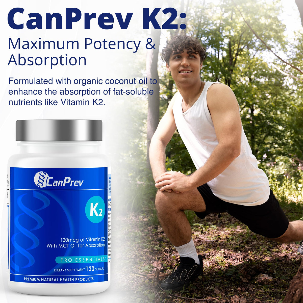 CanPrev K2 MK7 Softgels, 120 mcg, Coconut Oil, 120 Softgels, 120 Day Supply