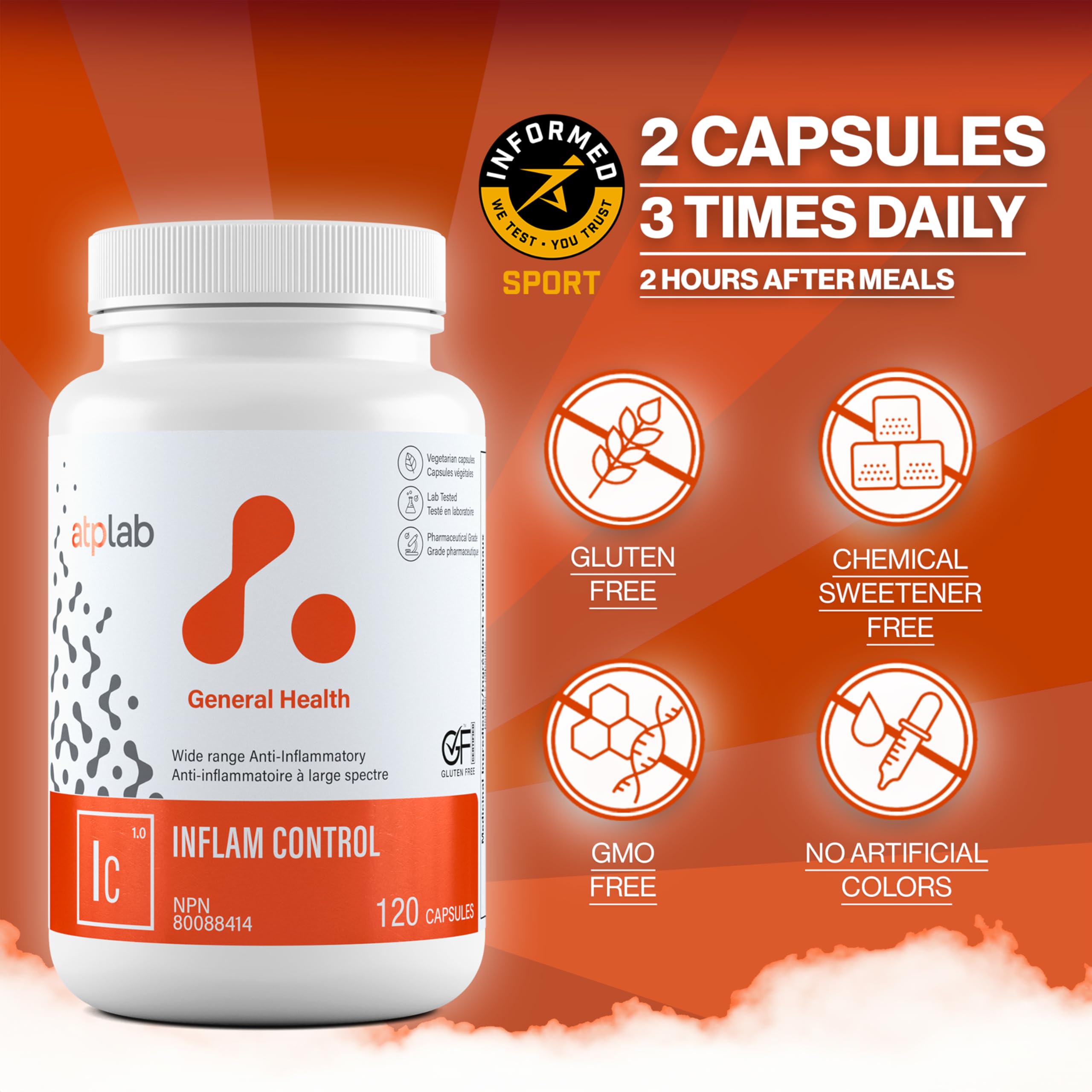 ATP LAB Inflam Control, 120 gélules - Soutien articulaire et musculaire avec Curcuma Acumin, BroccoPhane, Boswellia, Serrapeptase, Bromélaïne, Quercétine - Confort et mobilité améliorés