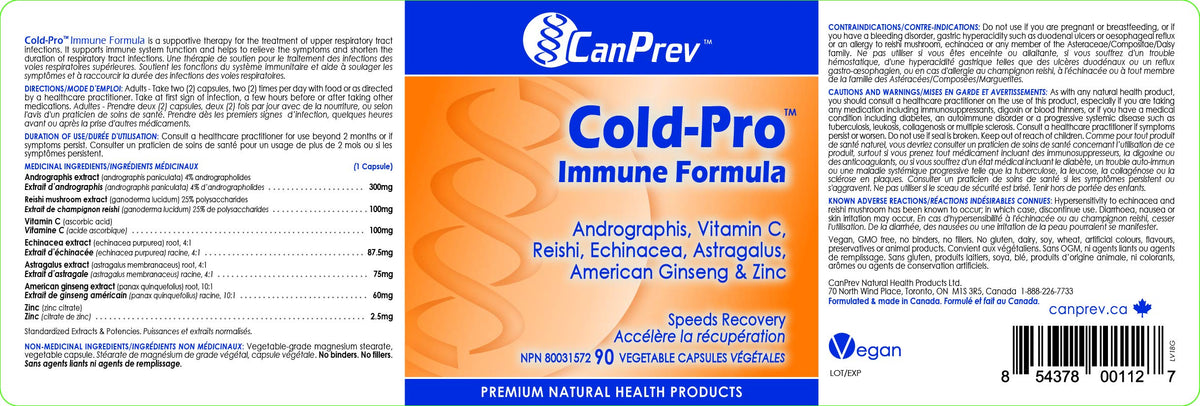 CanPrev Cold-Pro Immune Support, Vitamin C, Reishi Mushroom, 90 Capsules