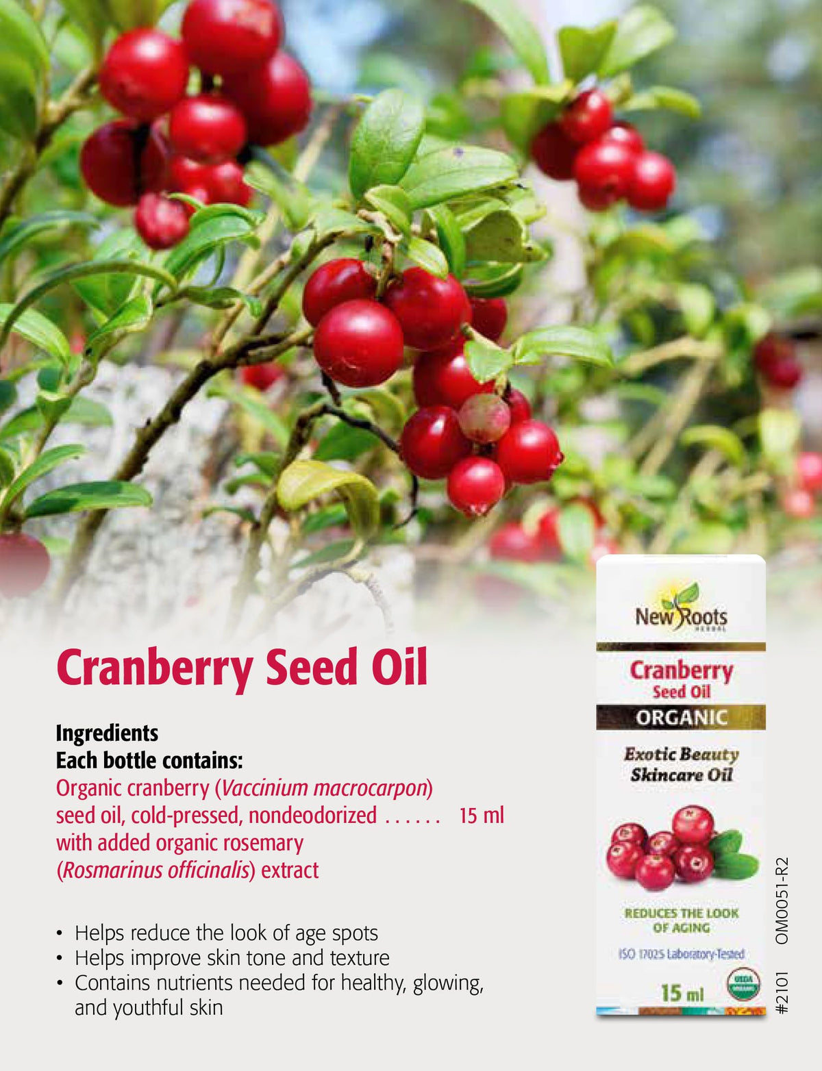 New Roots Herbal Organic Cranberry Seed Oil 15 ml - Exotic Beauty Skincare Oil, Vitamins A, C & E, Rich in Omega-3 for Deep Hydration & Radiant Skin - Promote Youthful Glow, Skin Elasticity & Vitality