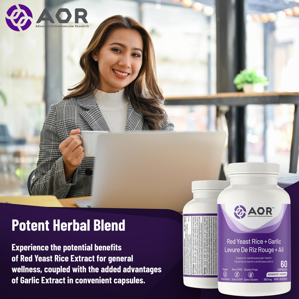 AOR Red Yeast Rice, Garlic Extract, Cholesterol, Heart Health, 60 Capsules