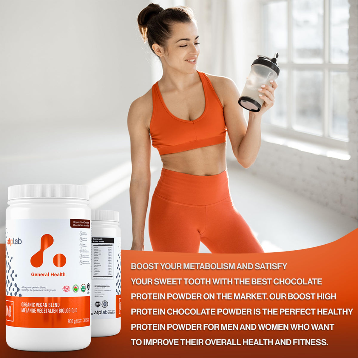 atplab Organic Vegan Blend Chocolate Plant Based Protein Powder, 900g