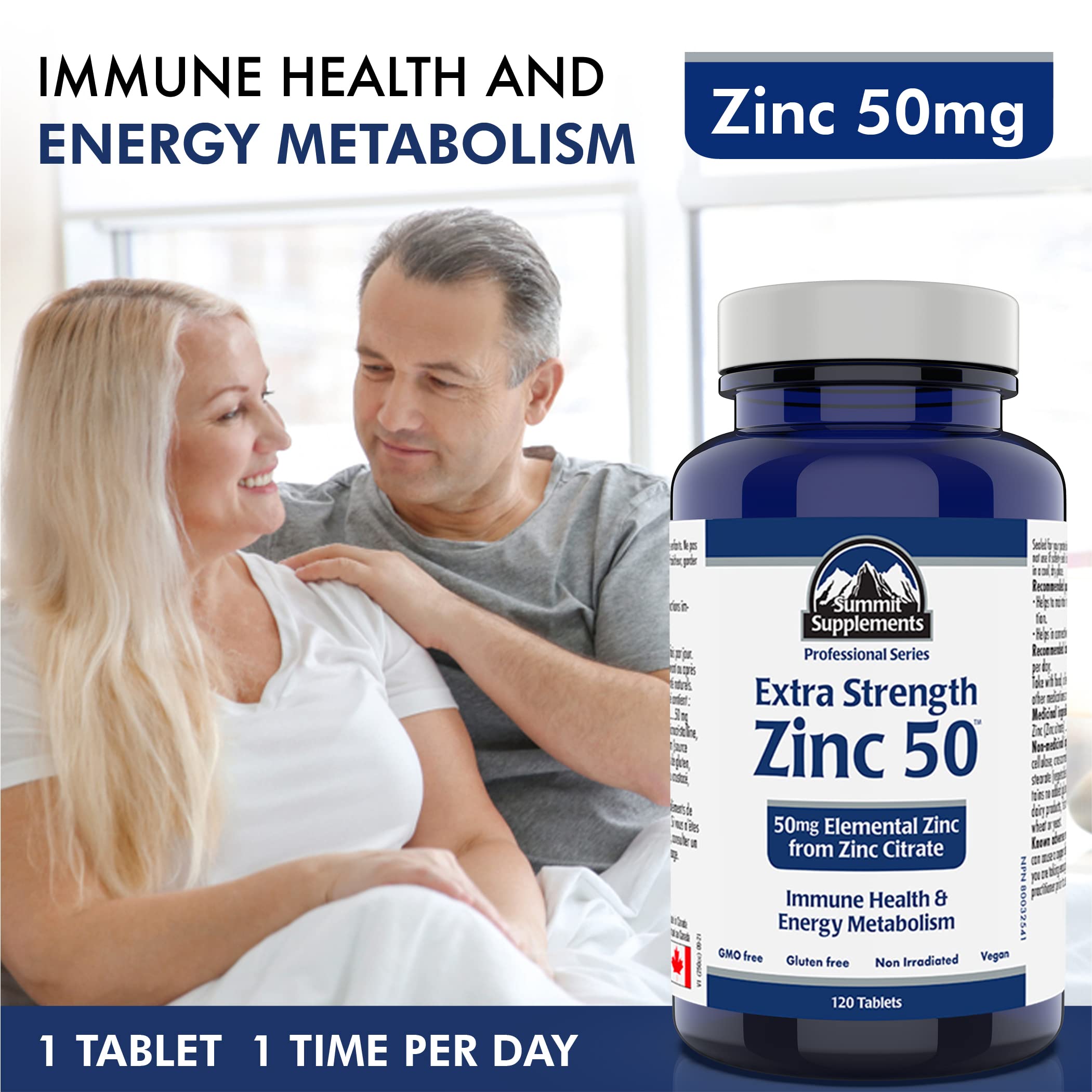 Proudly Canadian & Plastic Negative - Chelated Zinc Citrate 50mg 120 Vegan Tablets 120-Day Supply - Healthy Skin, Enhanced Sleep and Immune Support - 3rd Party Tested - Formulated & Made in Canada