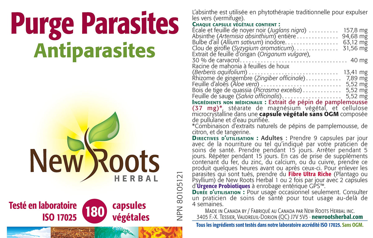 New Roots Herbal Purge Parasitis Capsules, Wormwood, Black Walnut, 180 Caps
