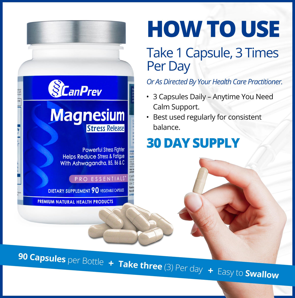 CanPrev Magnesium Ashwagandha Capsules, Vegan, 90 Capsules, 30 Day Supply