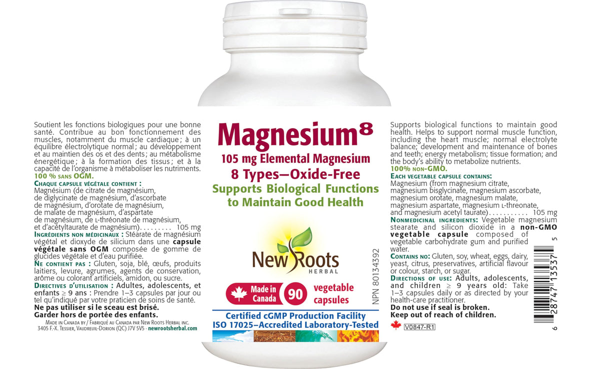 New Roots Herbal Magnesium 8-in-1 Complex, 90 Capsules, 90 Day Supply