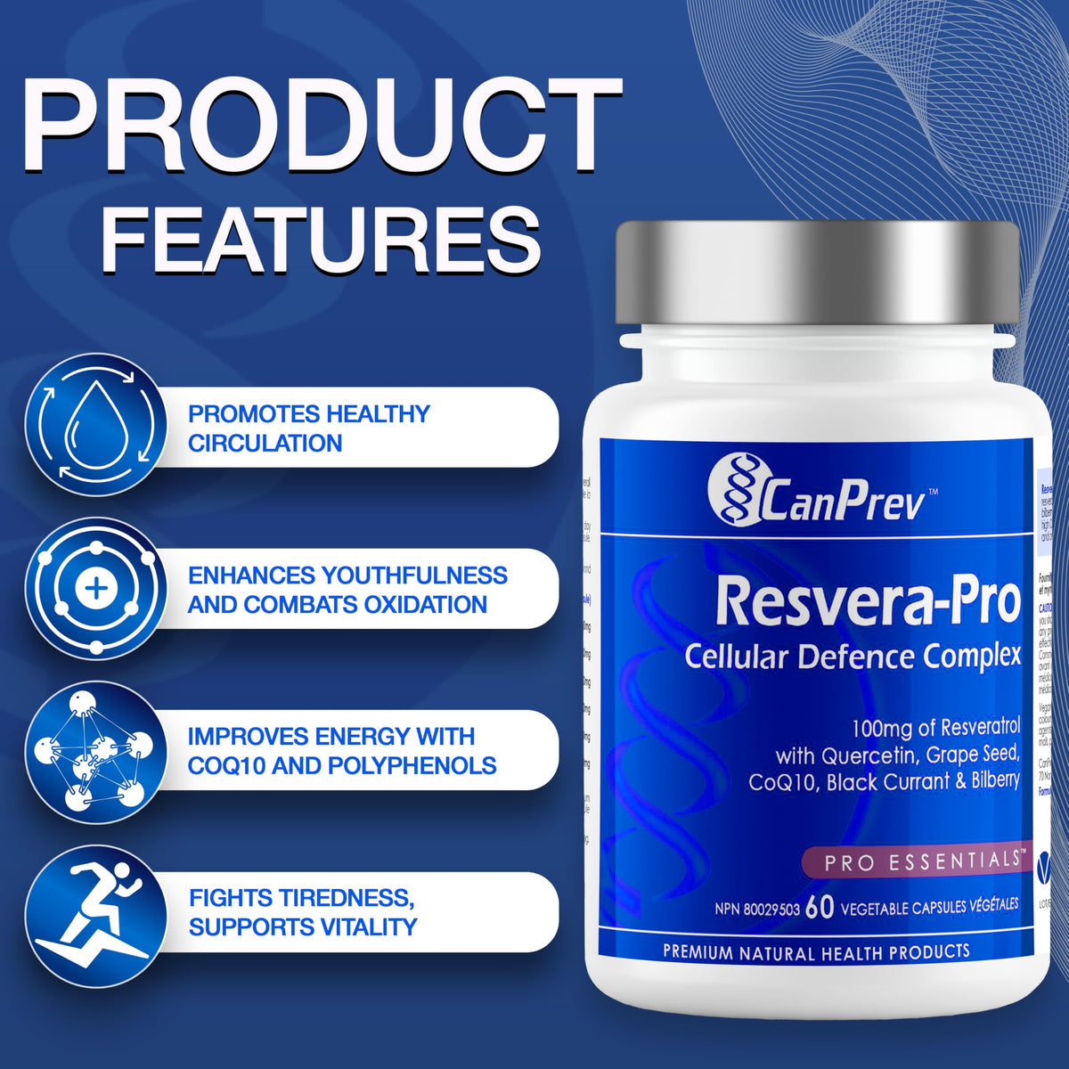 CanPrev Resvera Pro, 100mg Resveratrol, 60 Veg Capsules, 30-60 Day Supply