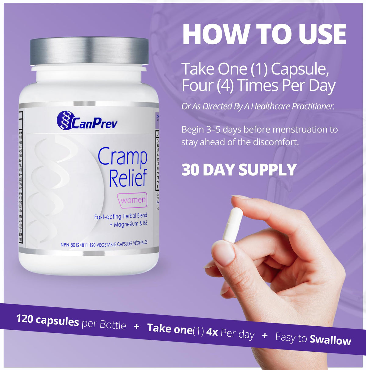 CanPrev Women's Cramp Relief Capsules, 120 Vegan Capsules, 30 Day Supply