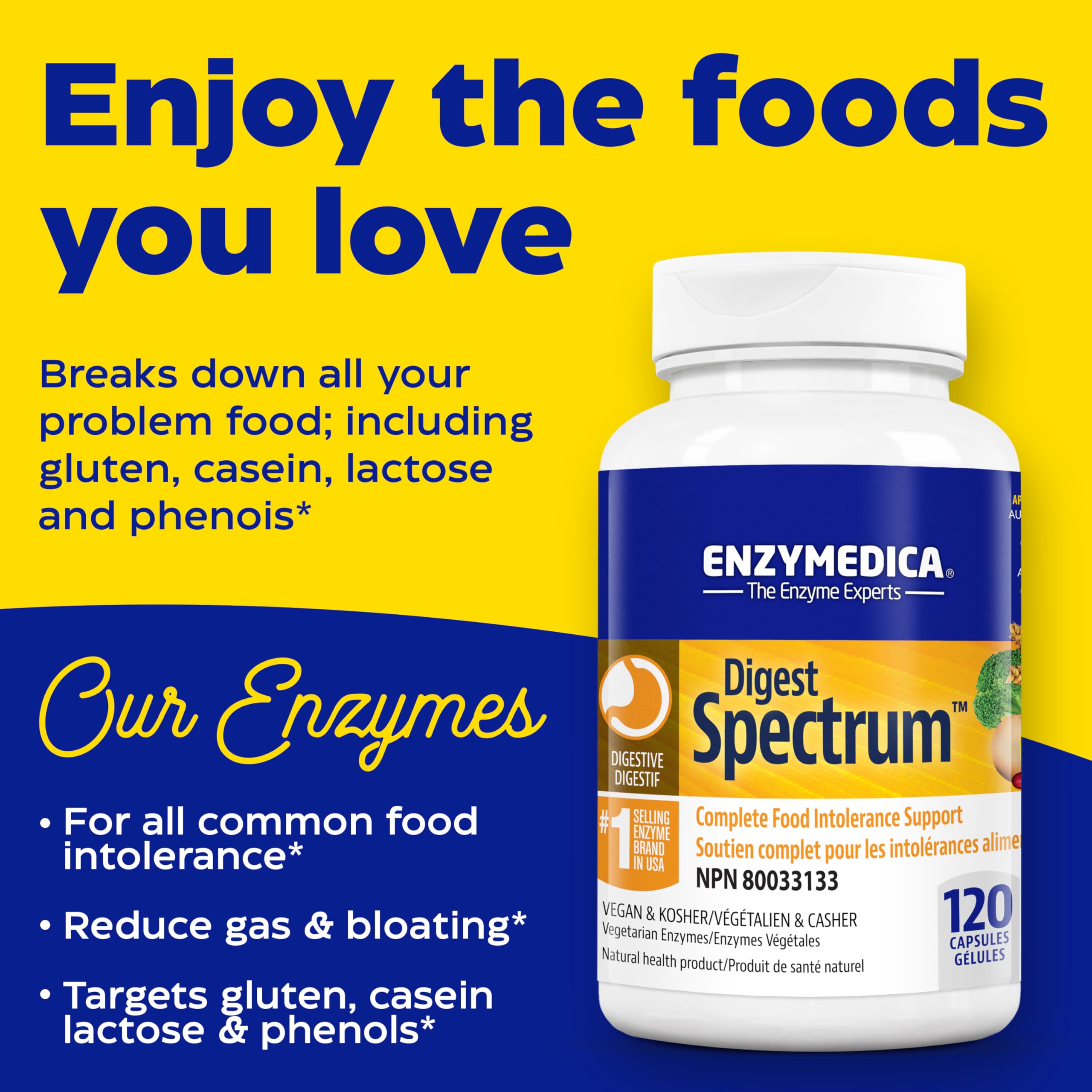 Enzymedica - Digest Spectrum - Broad-Spectrum Digestive Enzyme Supplement for Comfortable Mealtime Experience, Helps with Food Sensitivity Support, Dairy, Gluten-Free