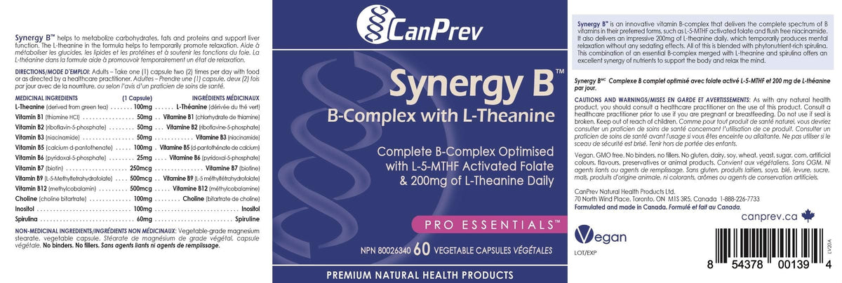 CanPrev Synergy B, Vitamin B Complex, B12, 60 Capsules, 30 Day Supply