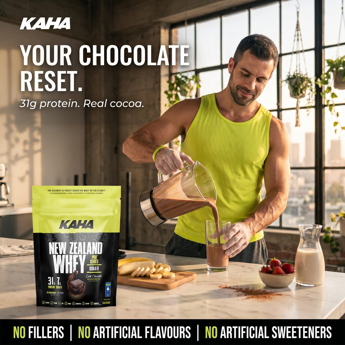 Kaha Nutrition NZ Whey Isolate, 720g Protein Powder Dark Chocolate Flavour, 31g Protein & 7g BCAAs, Grass-Fed New Zealand Whey, Lactose & Carrageenan Free