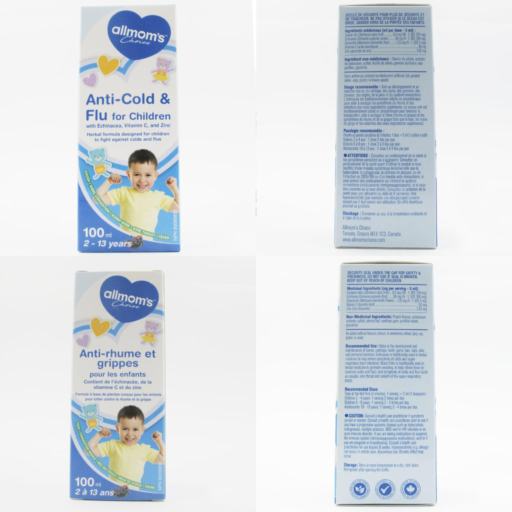 Anti-Cold & Flu for Children - Prevent and Relief Kids Flu Symptoms - Cough, Sore Throat, Fever, Running Nose, Nasal Congestion - Vitamins C for Kids - Zinc - Echinacea & Elder - Improve Immunity - 100ml Liquid - 2-13 Years Old - All Mom's Choice