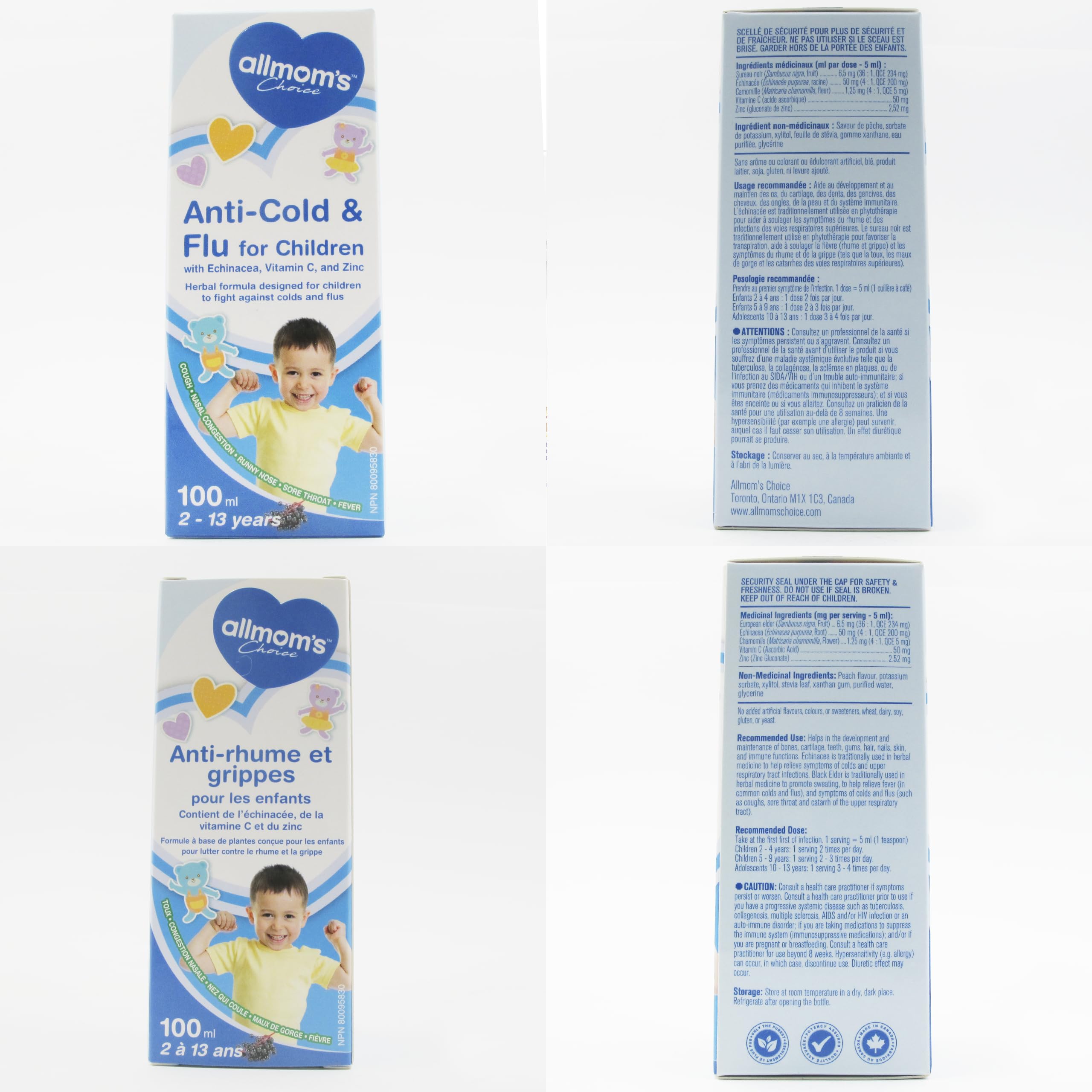 Anti-Cold & Flu for Children - Prevent and Relief Kids Flu Symptoms - Cough, Sore Throat, Fever, Running Nose, Nasal Congestion - Vitamins C for Kids - Zinc - Echinacea & Elder - Improve Immunity - 100ml Liquid - 2-13 Years Old - All Mom's Choice