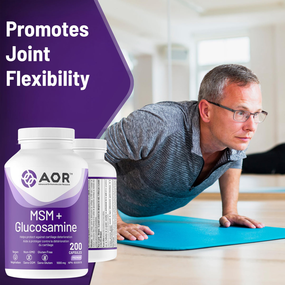 AOR MSM Glucosamine Capsules, 500 mg, Gluten Free, 200 Caps, 66 Day Supply
