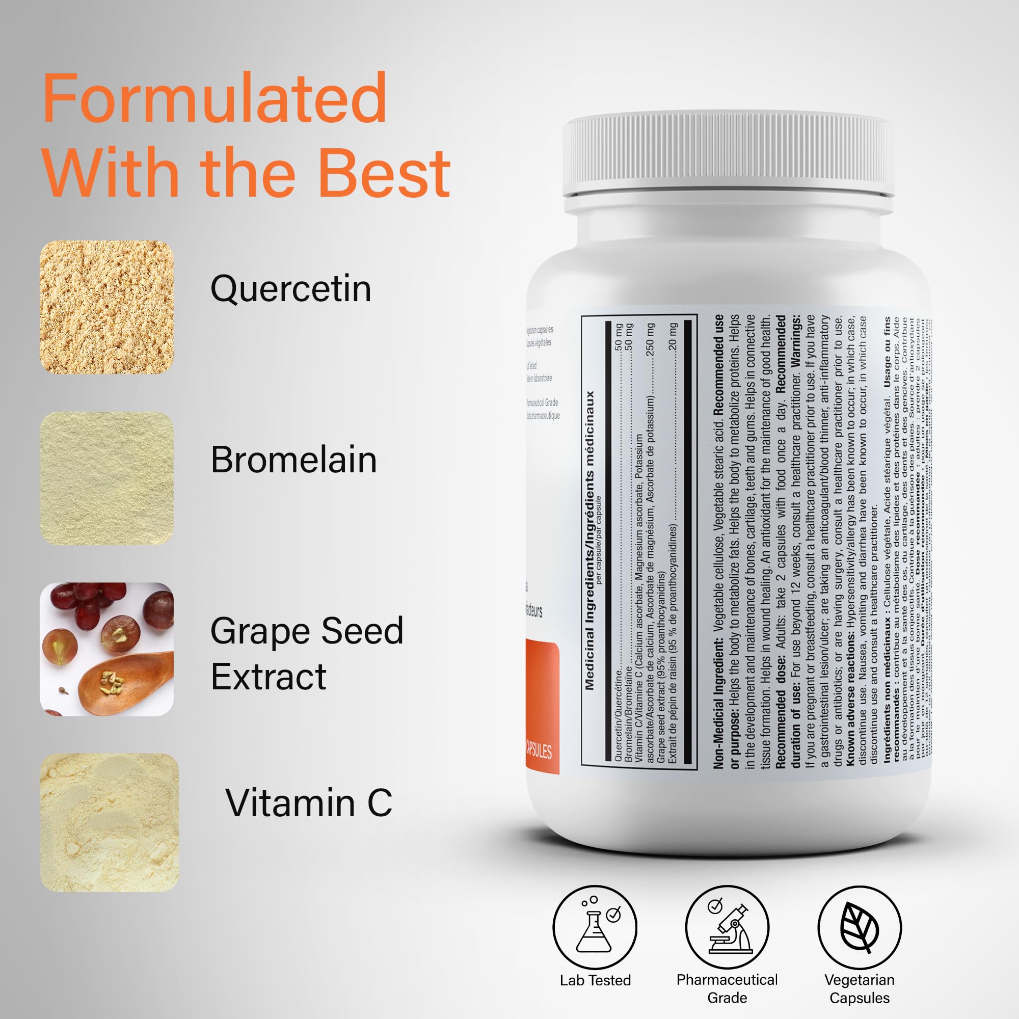 ATP LAB - Syner-C 90 Capsules 45-Day Supply - Vitamin-C Capsules Quercetin Supplements - Pressure Relief Supplement - Vitamin C Immune Support & Wound Healing Supplement
