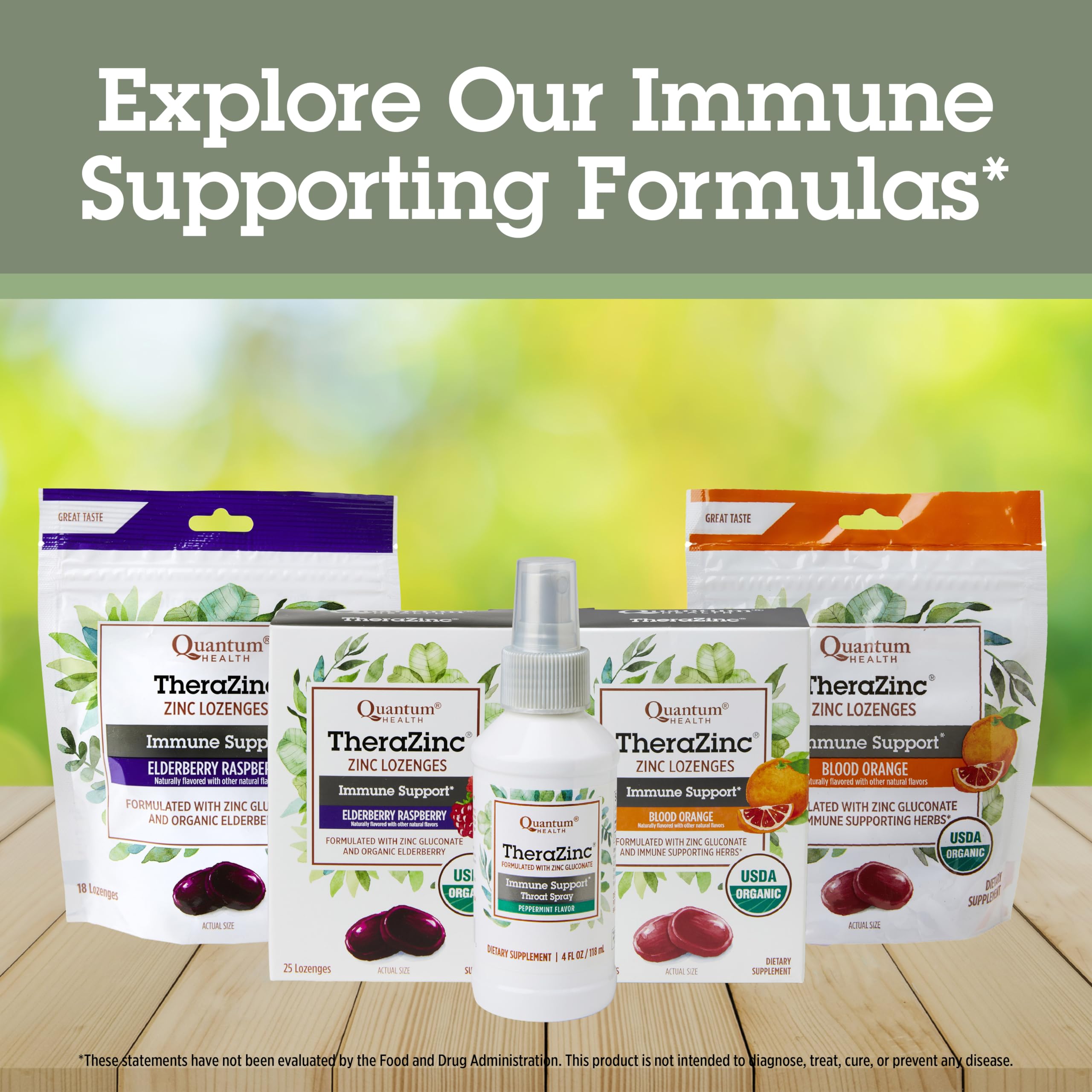 Pastilles Quantum Health Therazinc Orange sanguine, soutien immunitaire en gouttes savoureuses certifiées biologiques USDA pour le soulagement de la toux, en sachet, 18 unités