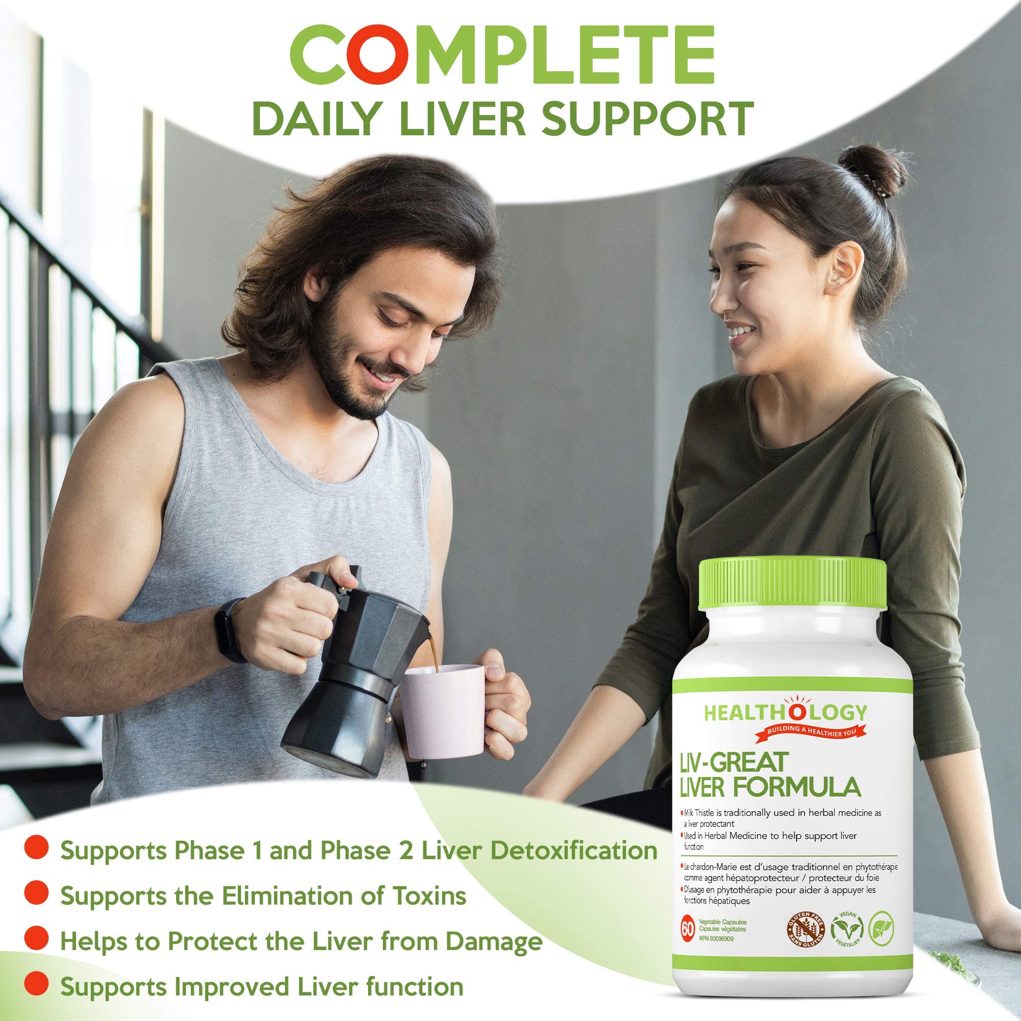 Healthology Liv-Great Liver Formula – Liver Detox & Protection Support – Phase 1 & 2 Detox, Antioxidant Liver Health – 60 Capsules – Gluten Free, Vegan, Non-GMO