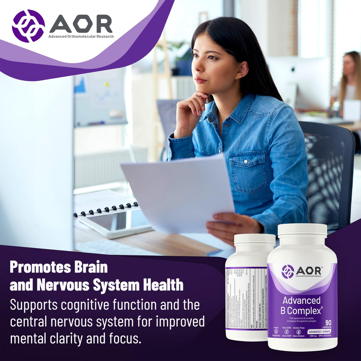 AOR Advanced Vitamin B Complex, for Adults, Methylated B Vitamins, 90 Caps