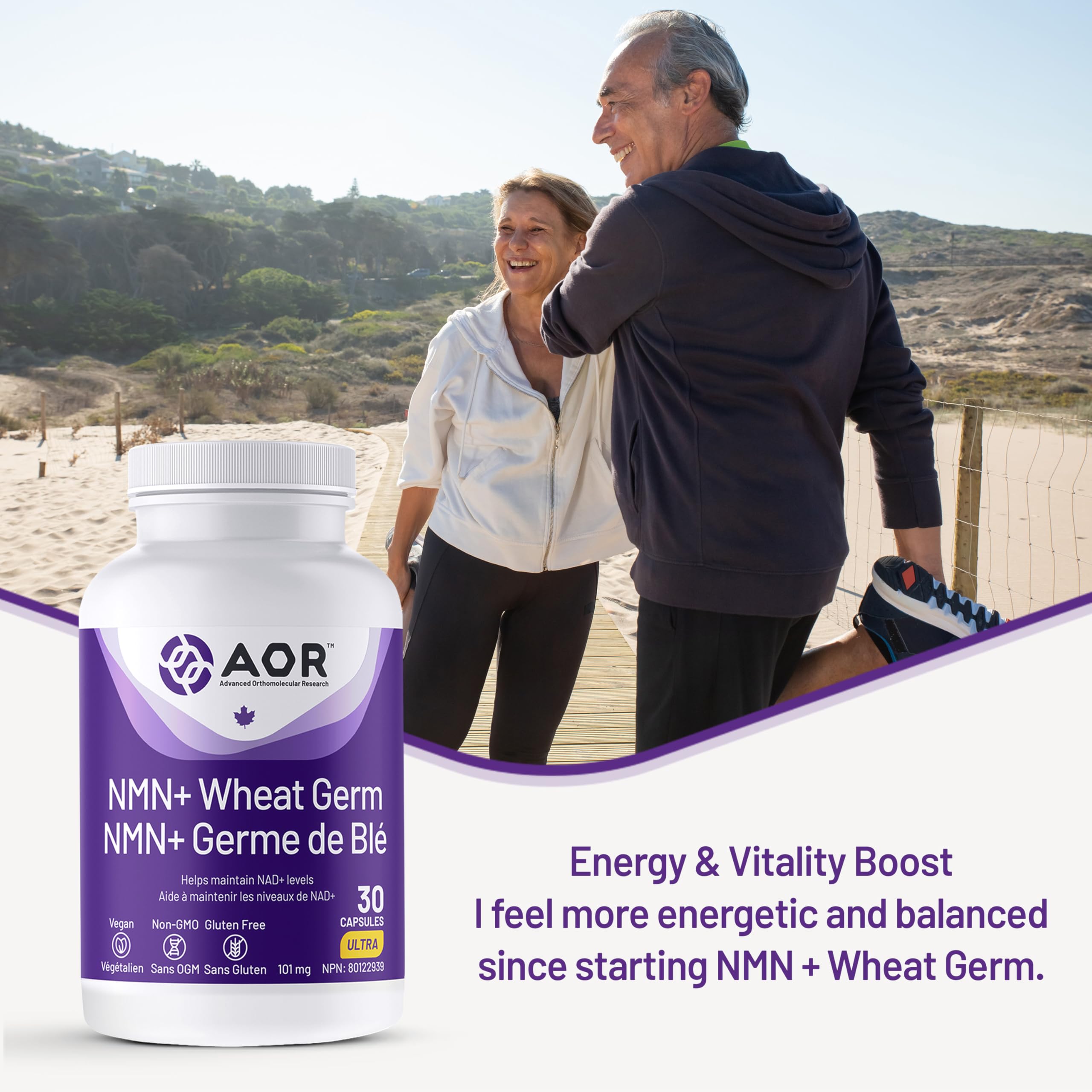 AOR NMN + Wheat Germ, 30 Capsules 30-Day Supply - Nicotinamide Mononucleotide Supplement with Spermidine, Maintain NAD+ Level, Promotes Cellular Vitality, Support Energy & Metabolism, Vegan & Non-GMO