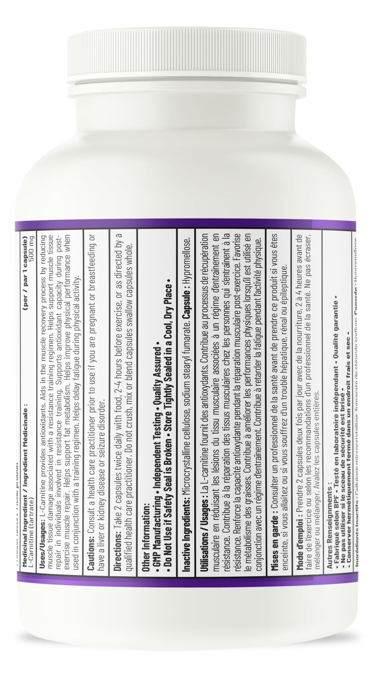 AOR L Carnitine 500mg Capsules, Muscle Recovery, Gluten Free, 120 Capsules