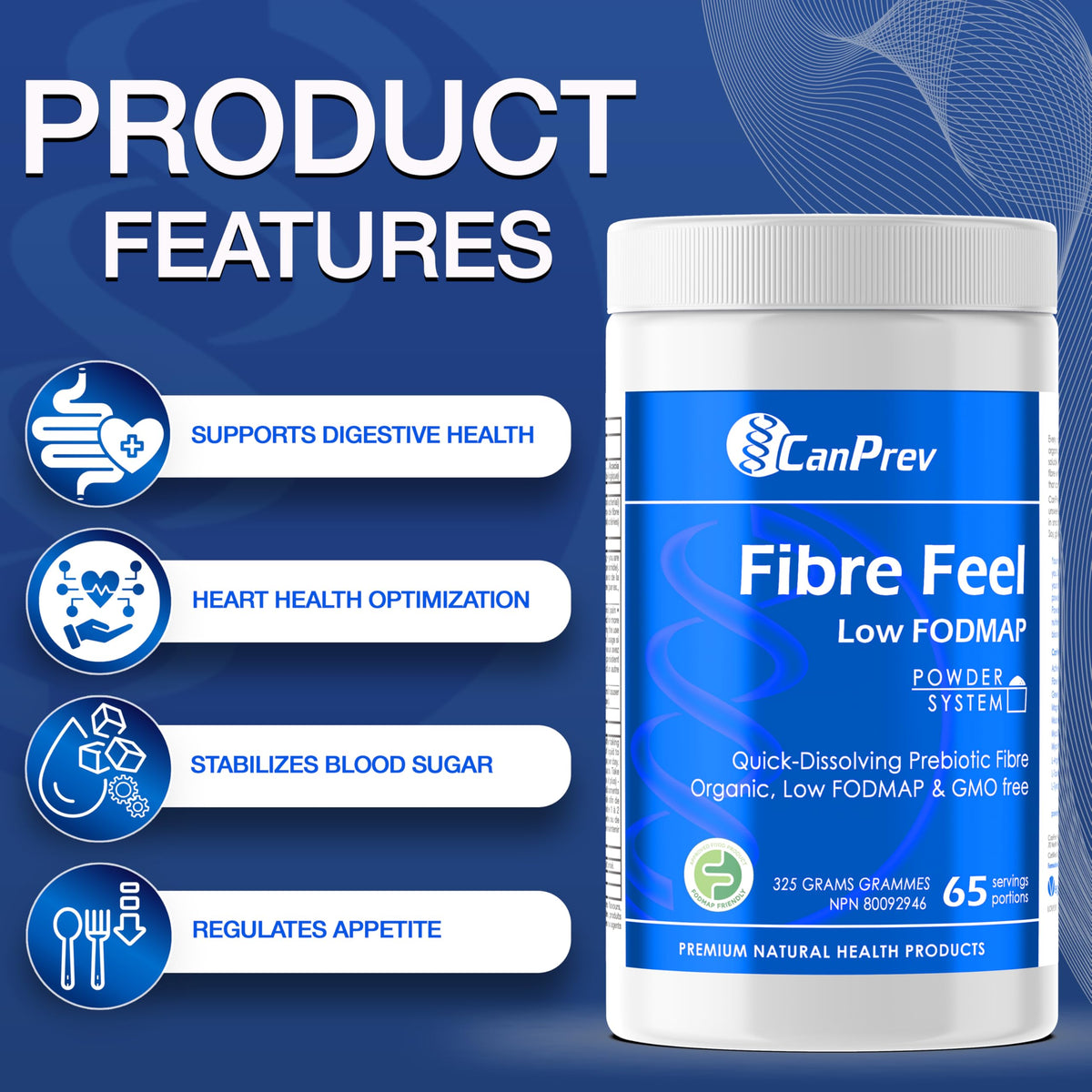 CanPrev Organic Fibre Feel Powder, 5g Acacia Fibre, Quick-Dissolving, 325g