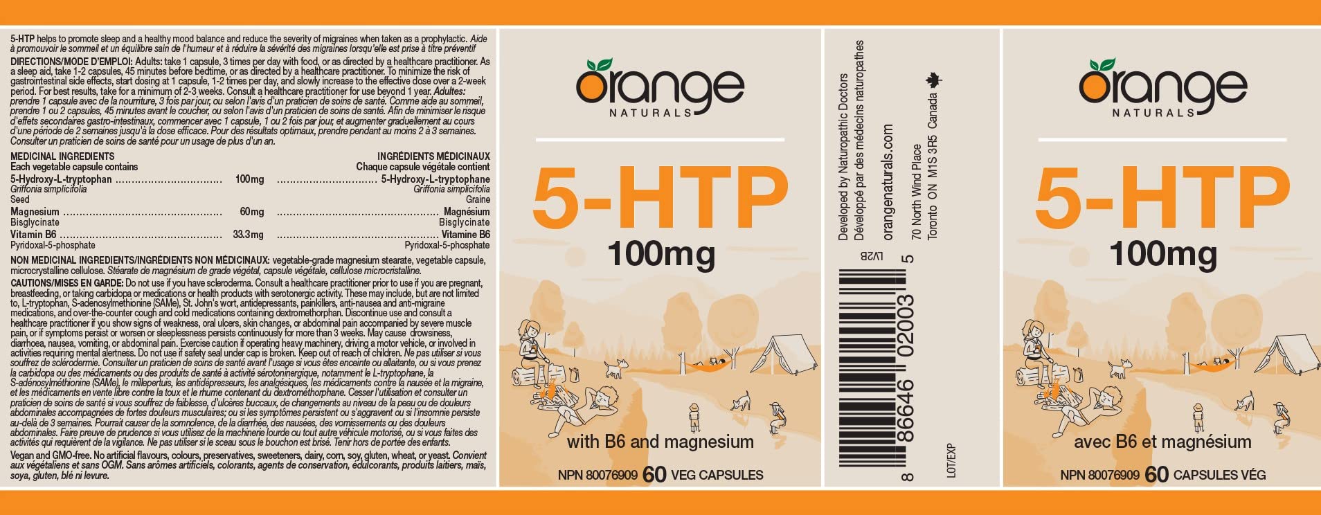 Orange Naturals - 5-HTP with Vitamin B6 & Magnesium 100mg 60 Capsules - Migraine Headache Relief, Mood Support, Relaxation and Sleep Support Supplement