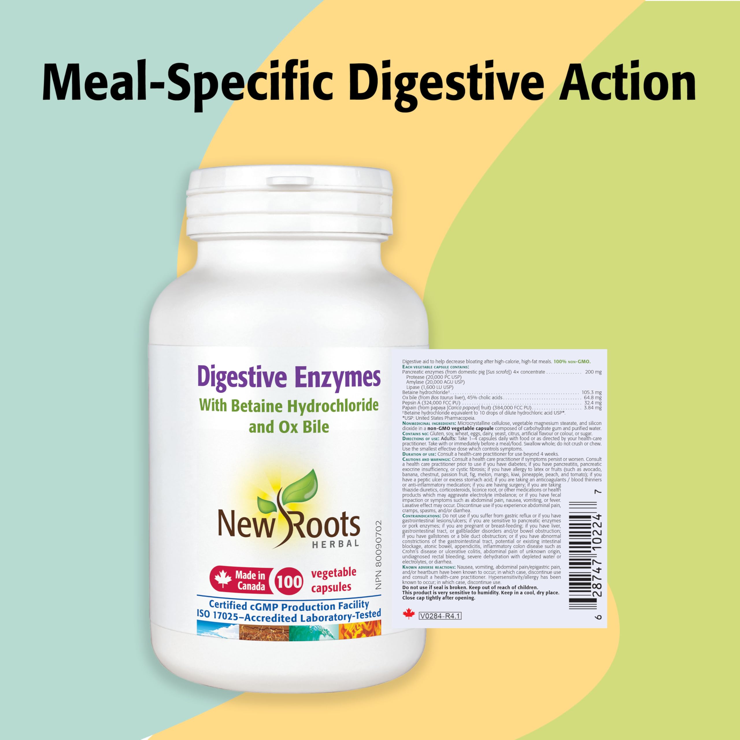 New Roots Herbal | Digestive Enzymes with HCL, Complete Digestive Support Supplement for Men & Women, with Papaya & Lipase Enzymes for Pancreatic Function Aid (100 Veg Capsules)