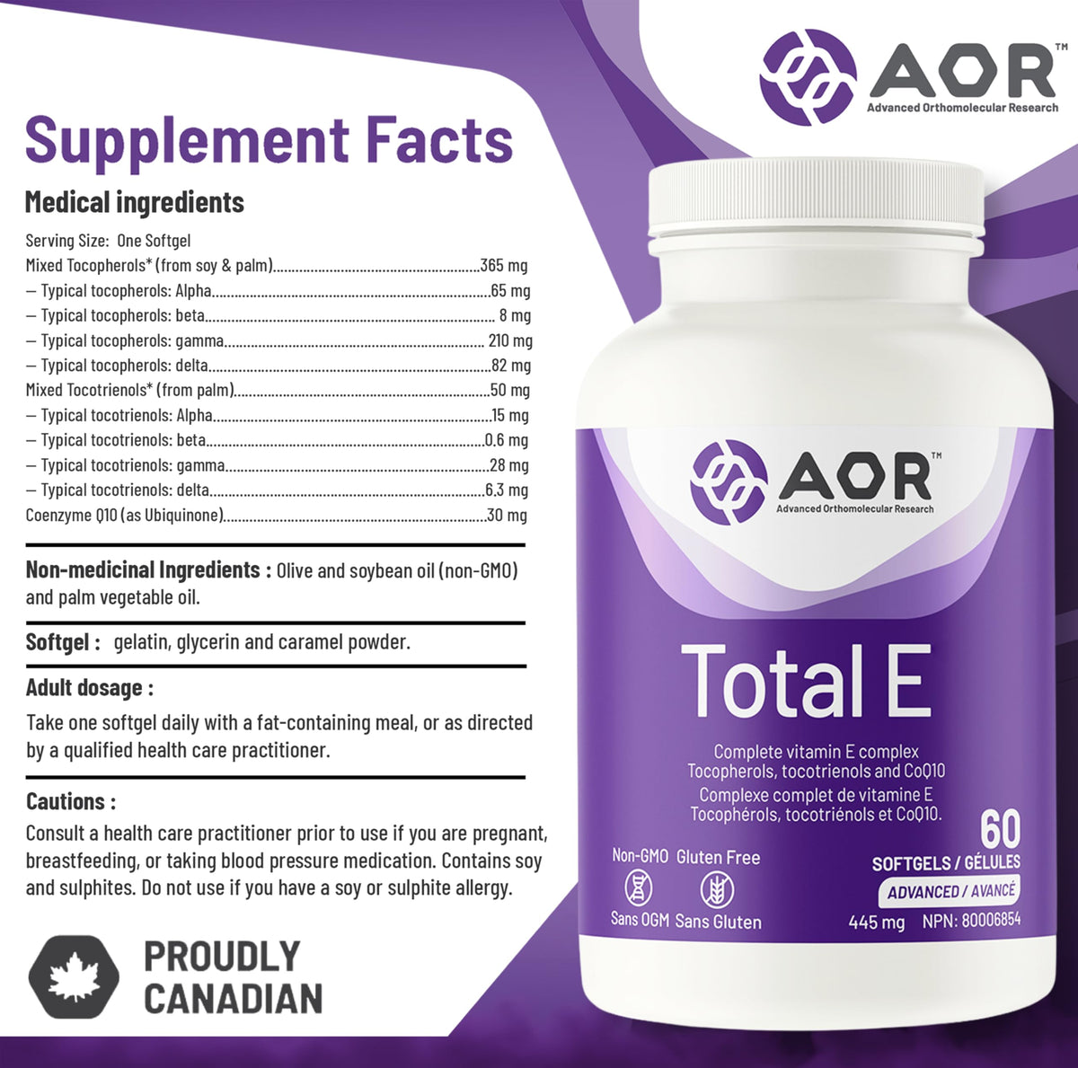 AOR Vitamin E Softgels, Total E, All 8 Forms, 30 mg CoQ10, 60-Day Supply