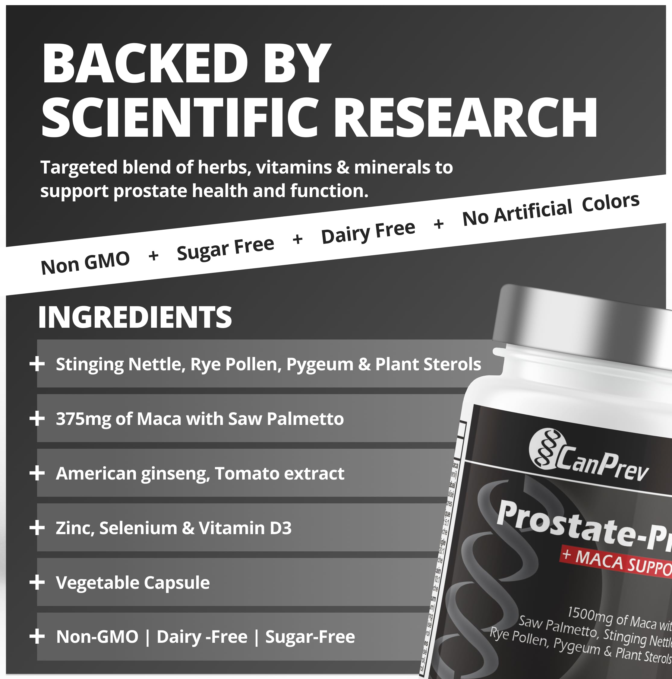 CanPrev Prostate-Pro + Maca Support - 100 V-Capsules - Formule de soutien de la prostate pour hommes - Favorise le bien-être de la prostate - Avec vitamine D3 et citrate de zinc - Aide à réduire la fréquence des mictions