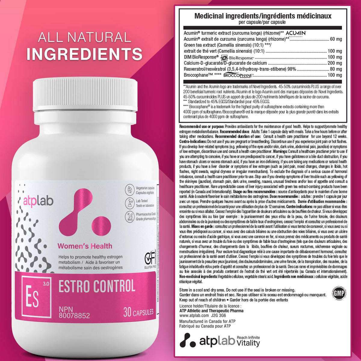atplab Estro Control Capsules, 100 mg DIM, Calcium D-Glucarate, 30 Capsules