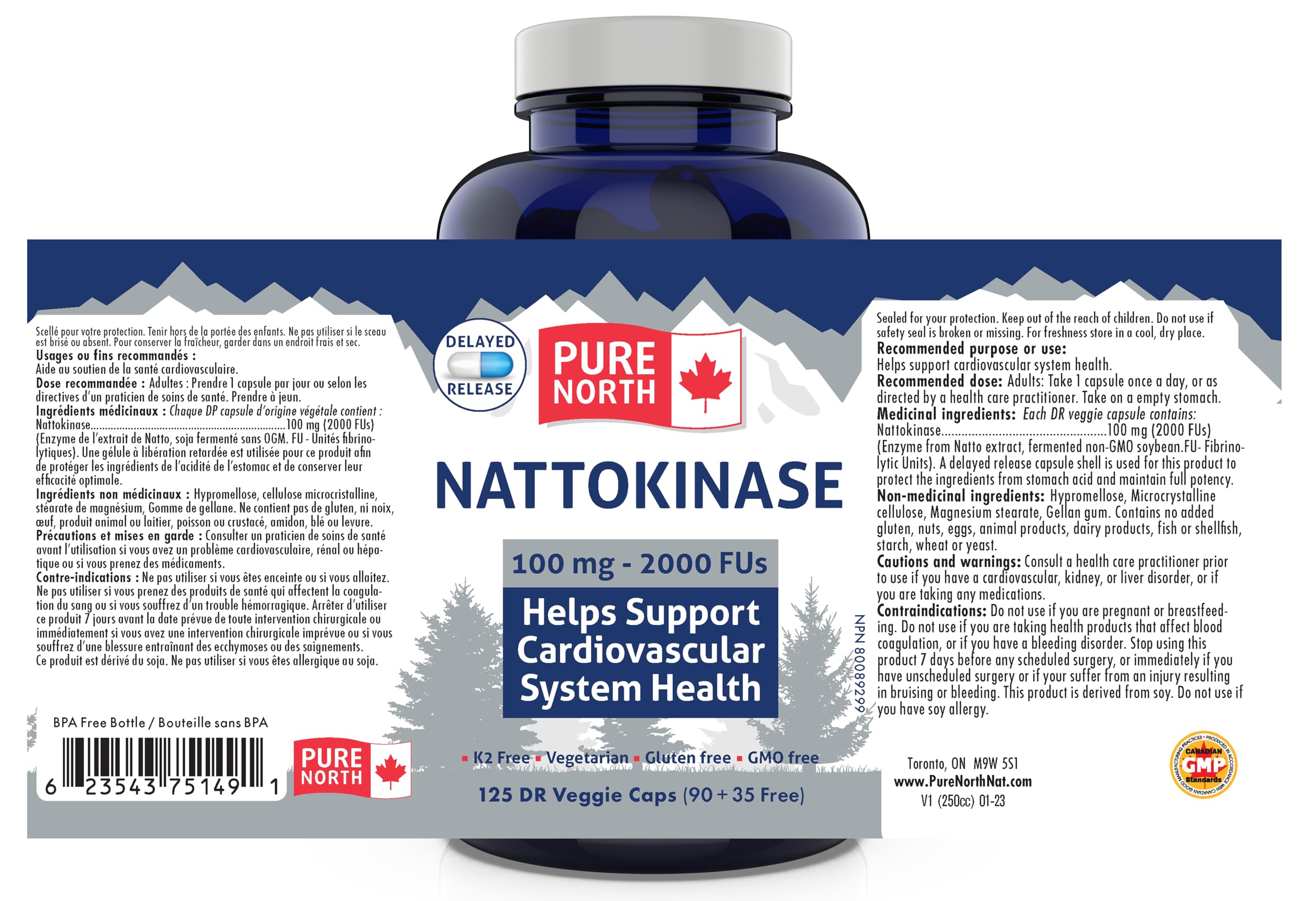Pure North Naturals - Nattokinase Supplement, 100mg, 2000 FU, 125 Capsules 125-Day Supply, Vegetarian & Gluten-Free, High Potency for Cardiovascular Wellness, Enzymatic Support for Heart & Circulation