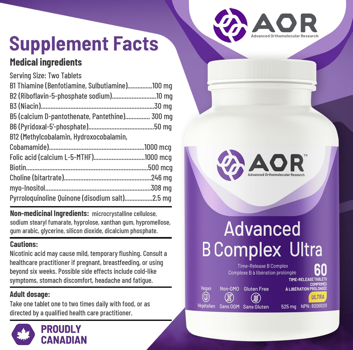 AOR Advanced B Complex Ultra, B Complex, Time-Release, 60 Vegan Tablets