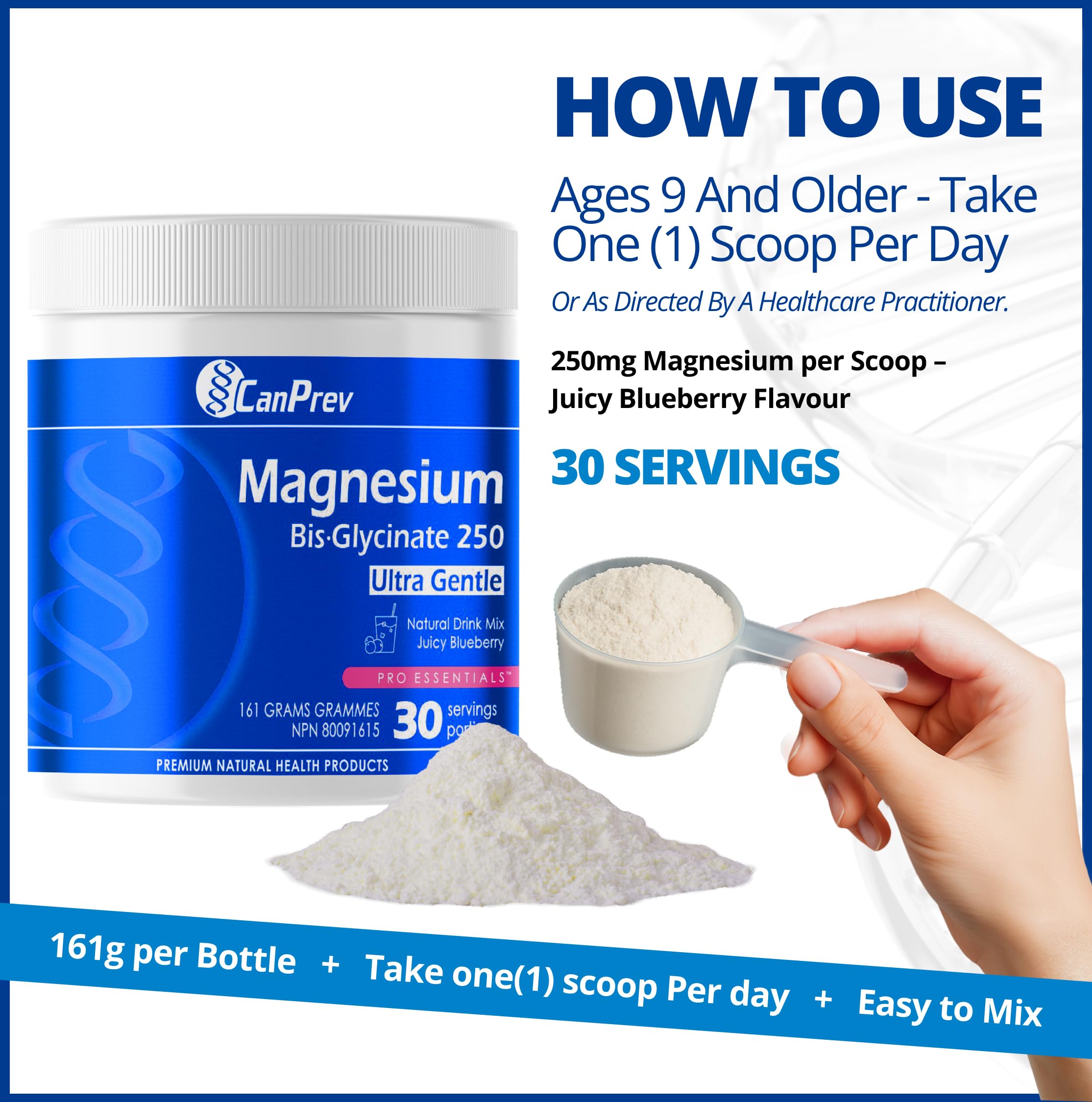 CanPrev - Magnésium Bisglycinate en poudre - Favorise la relaxation et le métabolisme énergétique