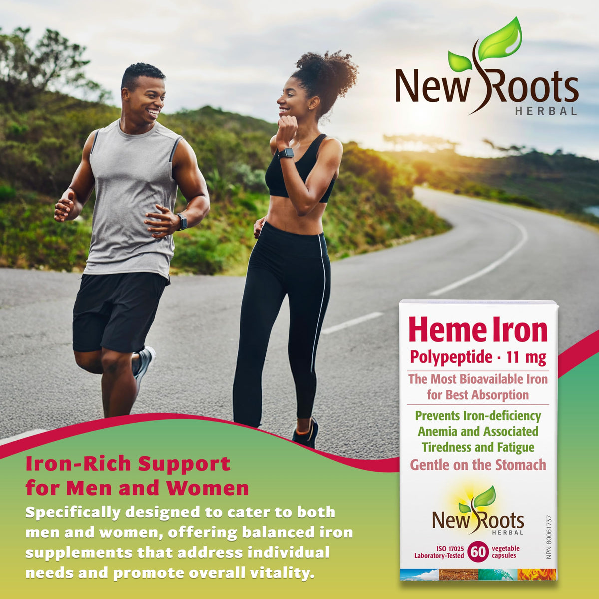 New Roots Herbal Heme Iron Capsules, Vitamin C, B12, Folate, 60 Capsules